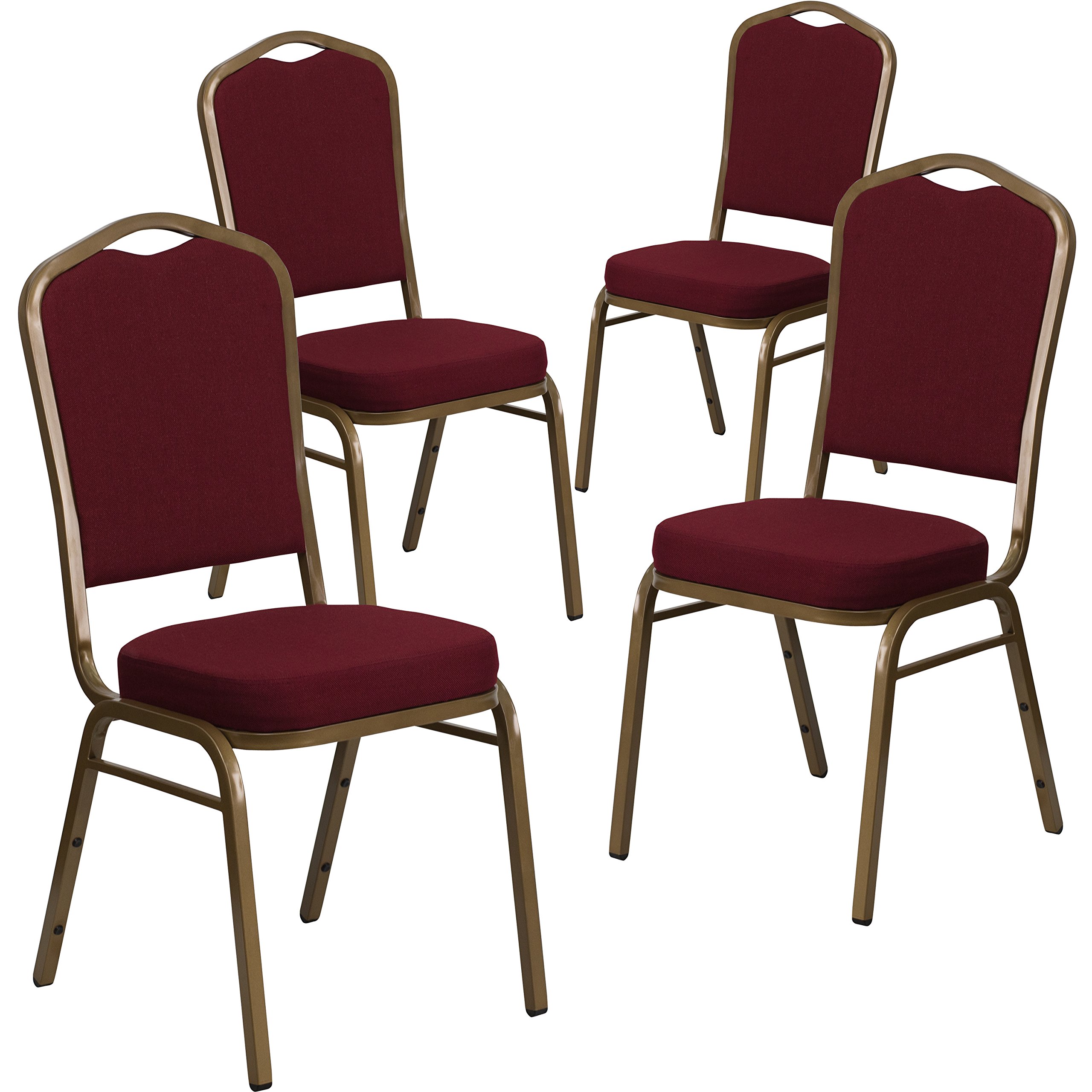 Flash Furniture Burgundy Fabric/Gold Frame / Set of 4 / Classic Stacking Chairs