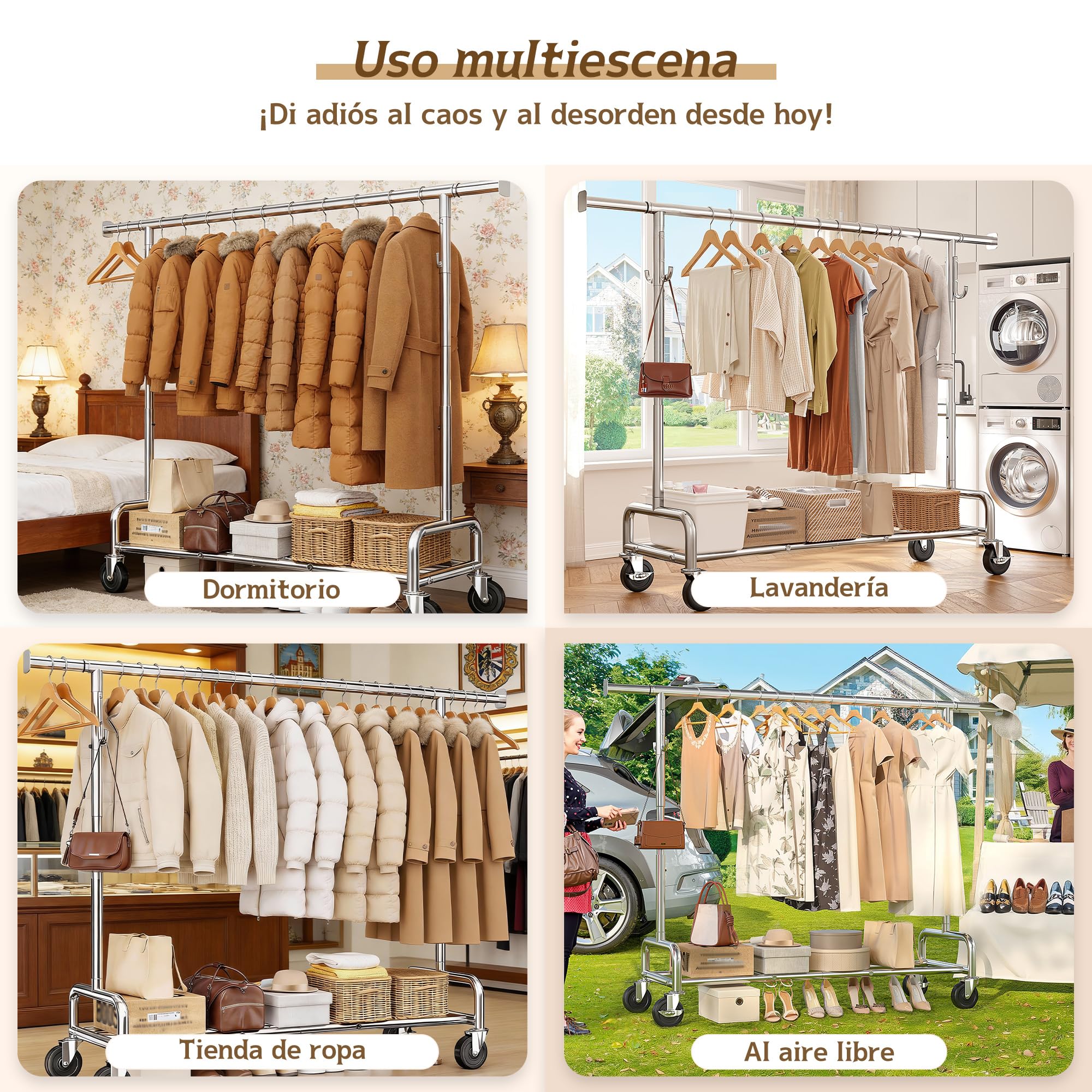 131–189cm Extensible Perchero Burro Ropa con Ruedas, Plata | 140kg Capacidad de Carga, 146-170cm Altura regulable,para Abrigos,Chaquetas de Invierno,Camisas, Dormitorio, Residencia