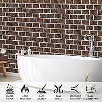 Vista 3 de URCOLOR 10 hojas de vinilo adhesivo para salpicaduras de cocina, 12 x 12 pulgadas, azulejos autoadhesivos para salpicaduras de baño, diseño de Marrón