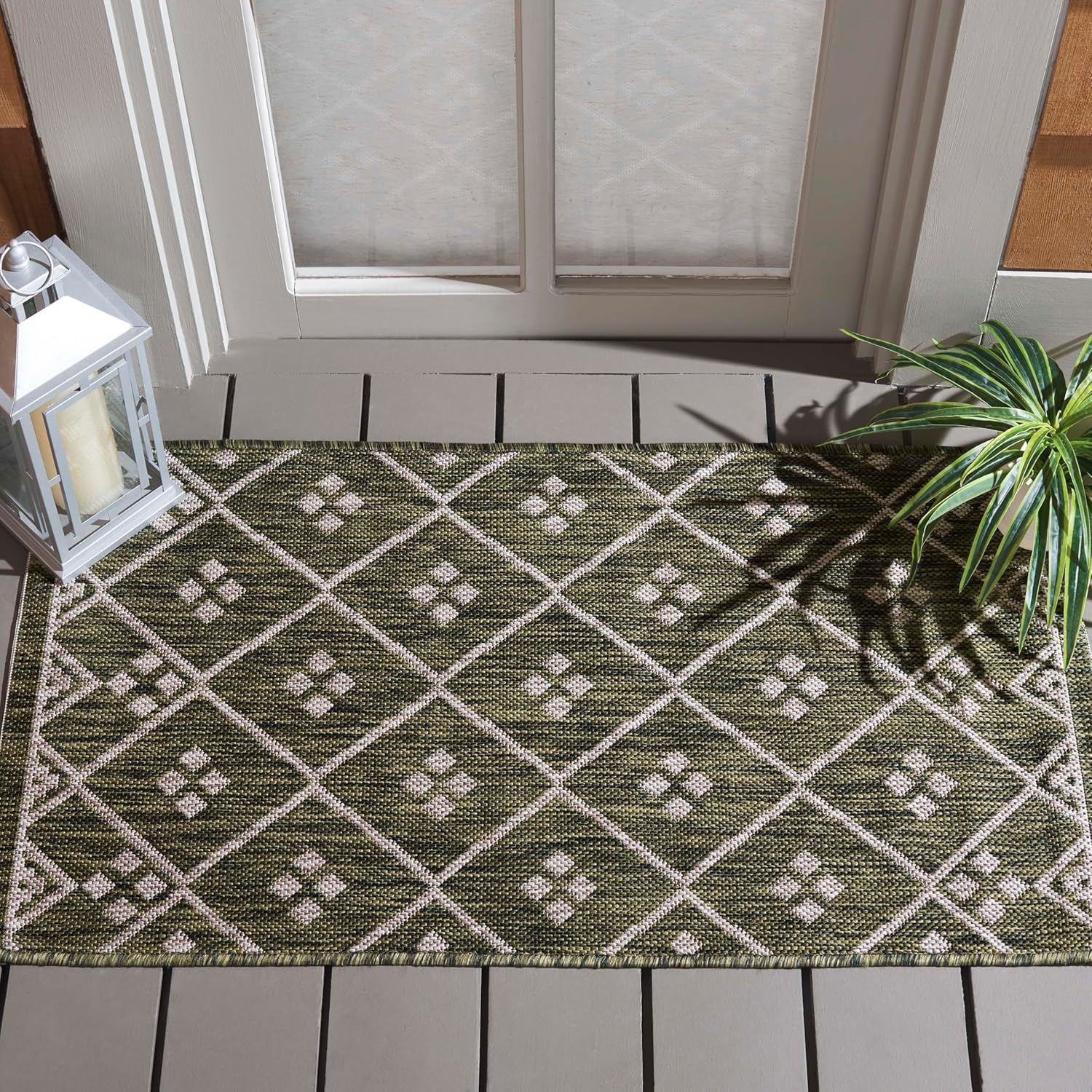 Safavieh Courtyard Collection 2' x 3'7" Green/Grey CY8303 Indoor/-Outdoor Non-Shedding Easy-Cleaning Patio Backyard Porch Deck Mudroom Area-Rug