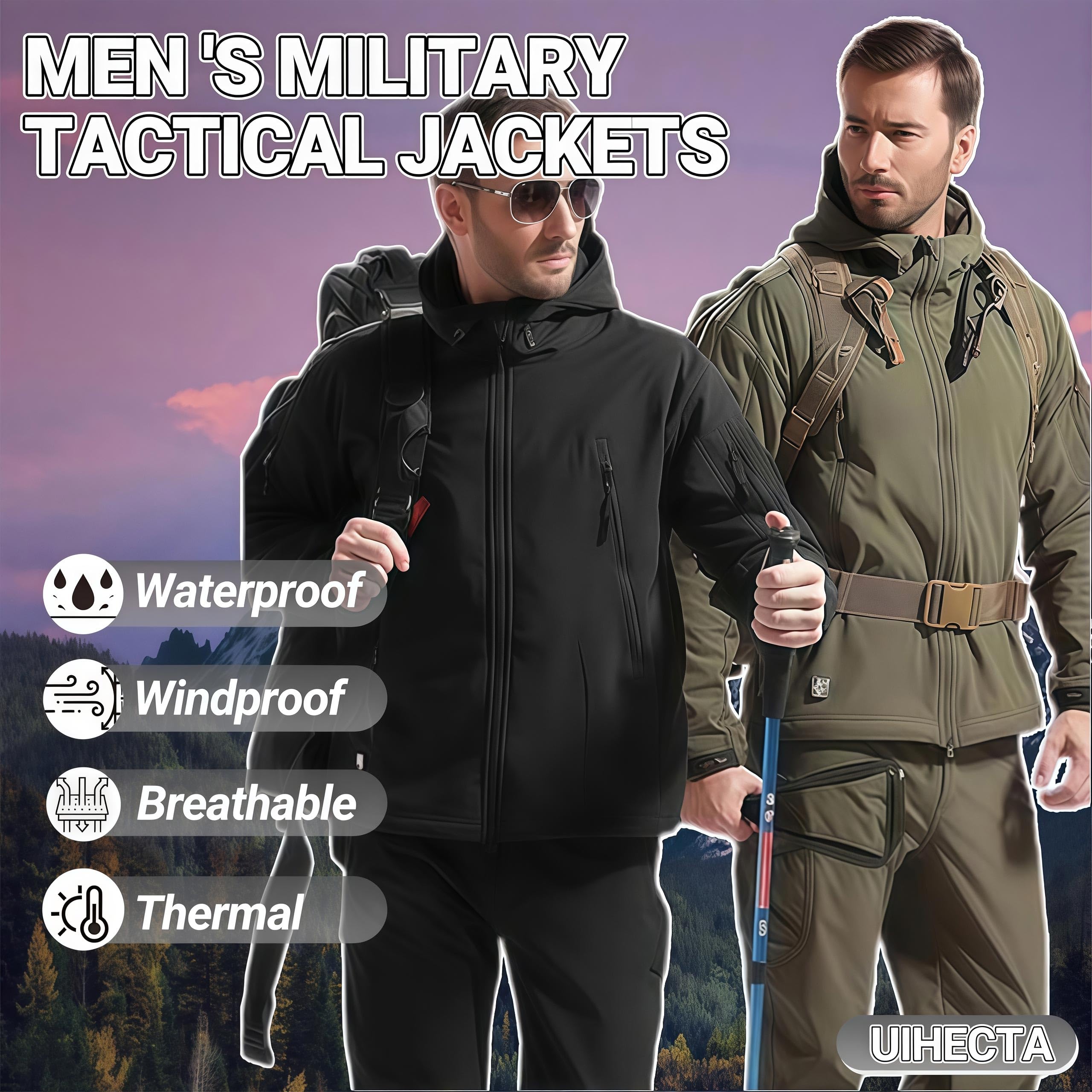 MilitäRische Softshell AnzüGe, Taktische Jacke Und Hose FüR Herren, Wasserdichter Armee Kampfanzug, Jagdbekleidung, Wasserdicht, Leicht, Draussen, Kapuzenpullover, Hose