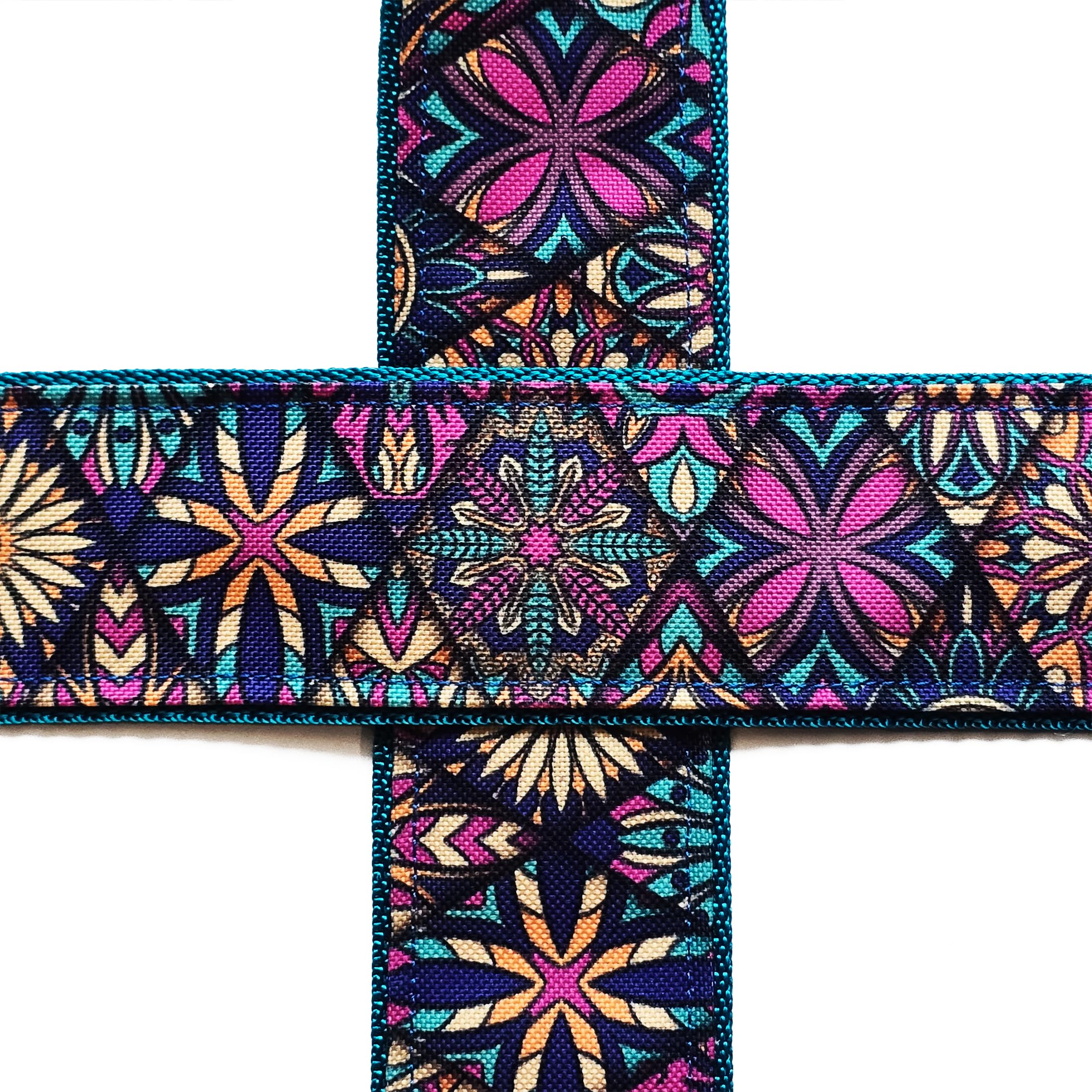 BigBo Blau & Türkis Gitarrengurt Orientalischer Gurt mit Plektrumhalter Vintage Gitarrengurt Geometrisches Design Natutal Leder Enden