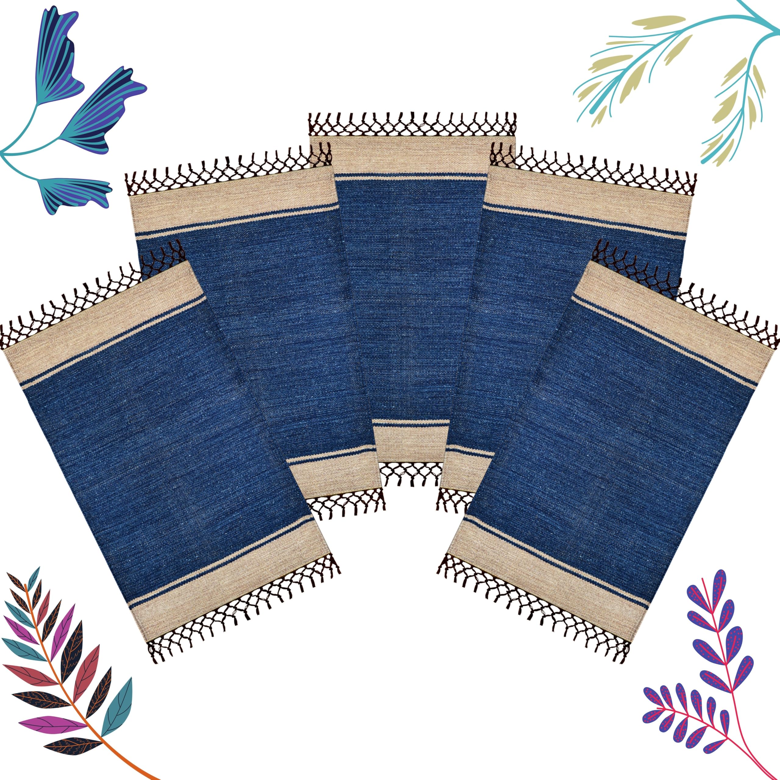Handwoven Cotton Door Mat, Blue, 40x60 cm, Rectangular, Anti Slip, Washable, Low Pile, Modern Style (Pack of 5)-picture-30