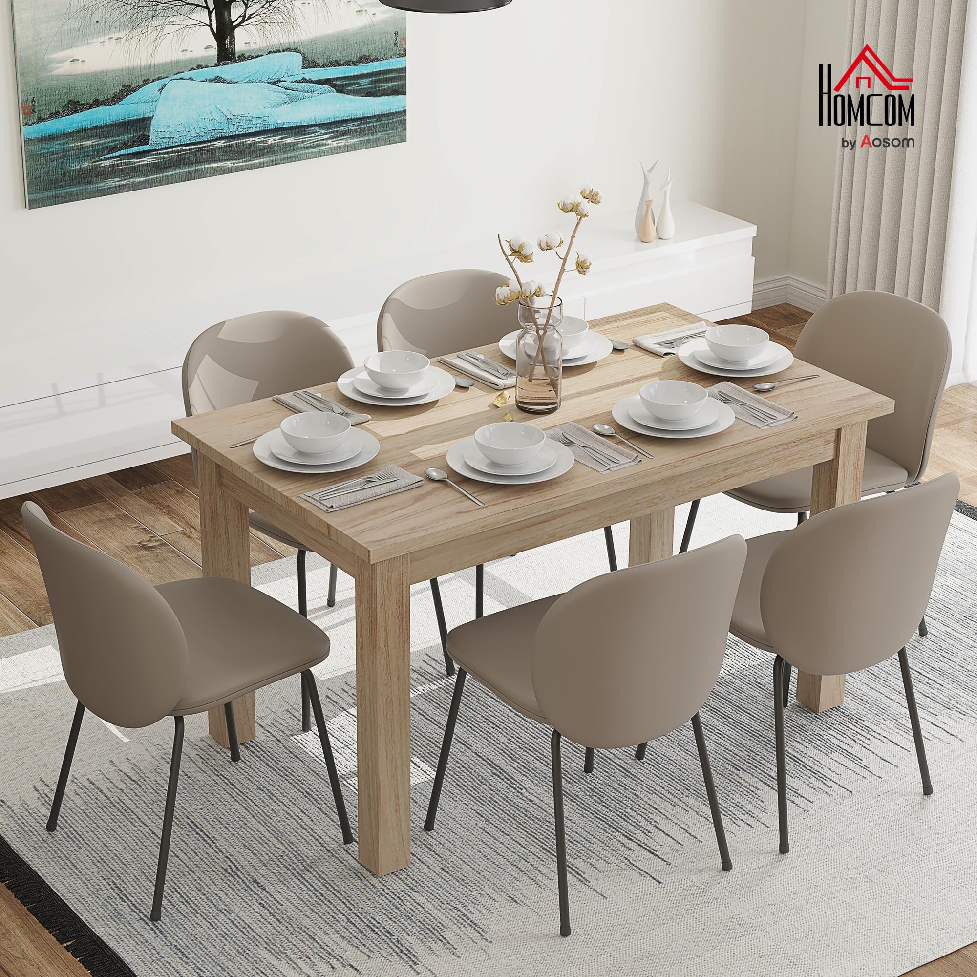 HOMCOM Mesa de Comedor para 6 Personas Salón Cocina 140x80x78 cm Natural | Mesa de Cocina, Tablero Laminado