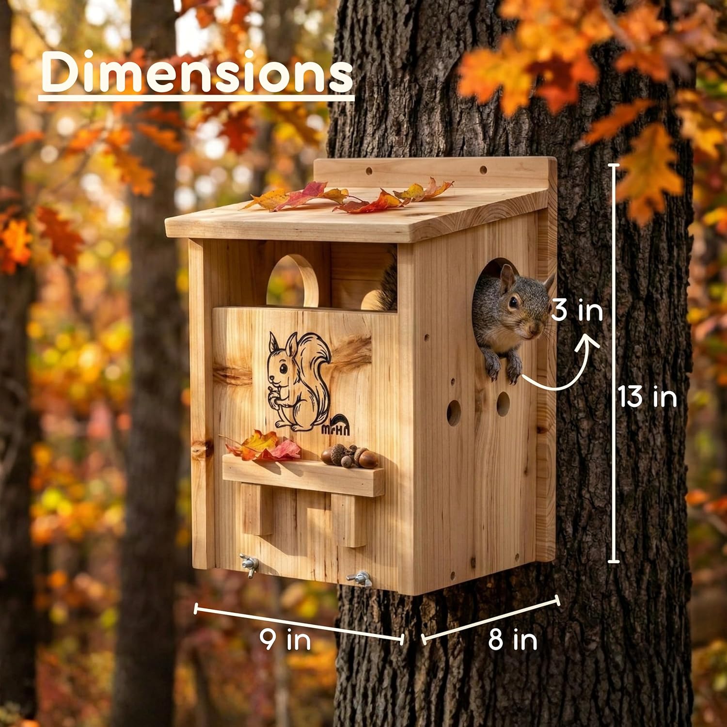 MrHN Squirrel House with Feeder - Easy Assembly 2 in 1 Squirrel Houses and Squirrel Feeder for Outside Nesting, Squirrel Nesting Box, Chipmunk Houses for Outside MrHN Double Acorn (Small)