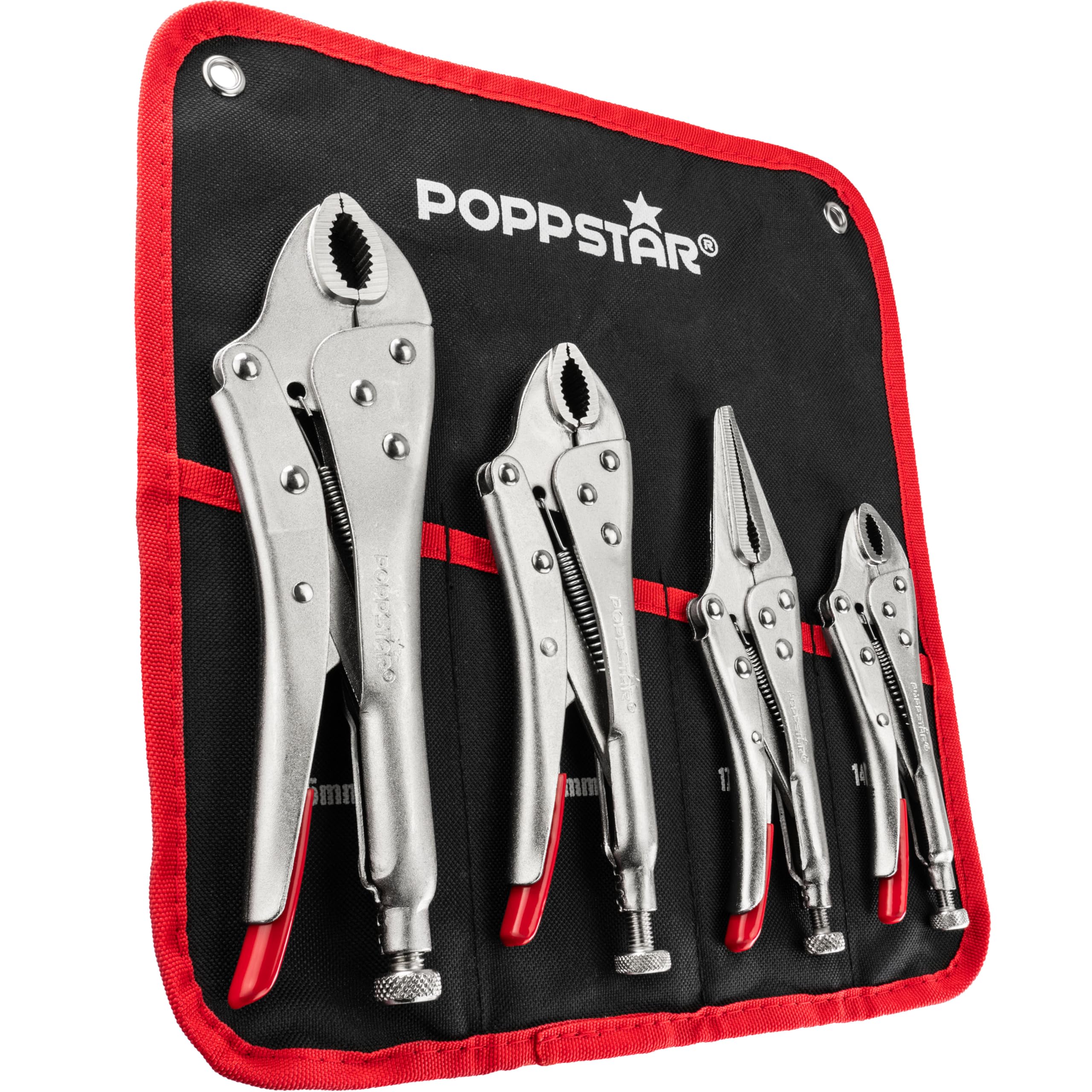 Poppstar Jeu de Pinces de Soudage avec 3x Pince-étau (225/182 / 140 mm) & 1x Pince à Long Bec (170 mm) incl. Sac