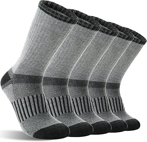 5 pares de calcetines de senderismo de lana merina, cálidos, térmicos, acogedores, acolchados, absorben la humedad, para mujeres y hombres