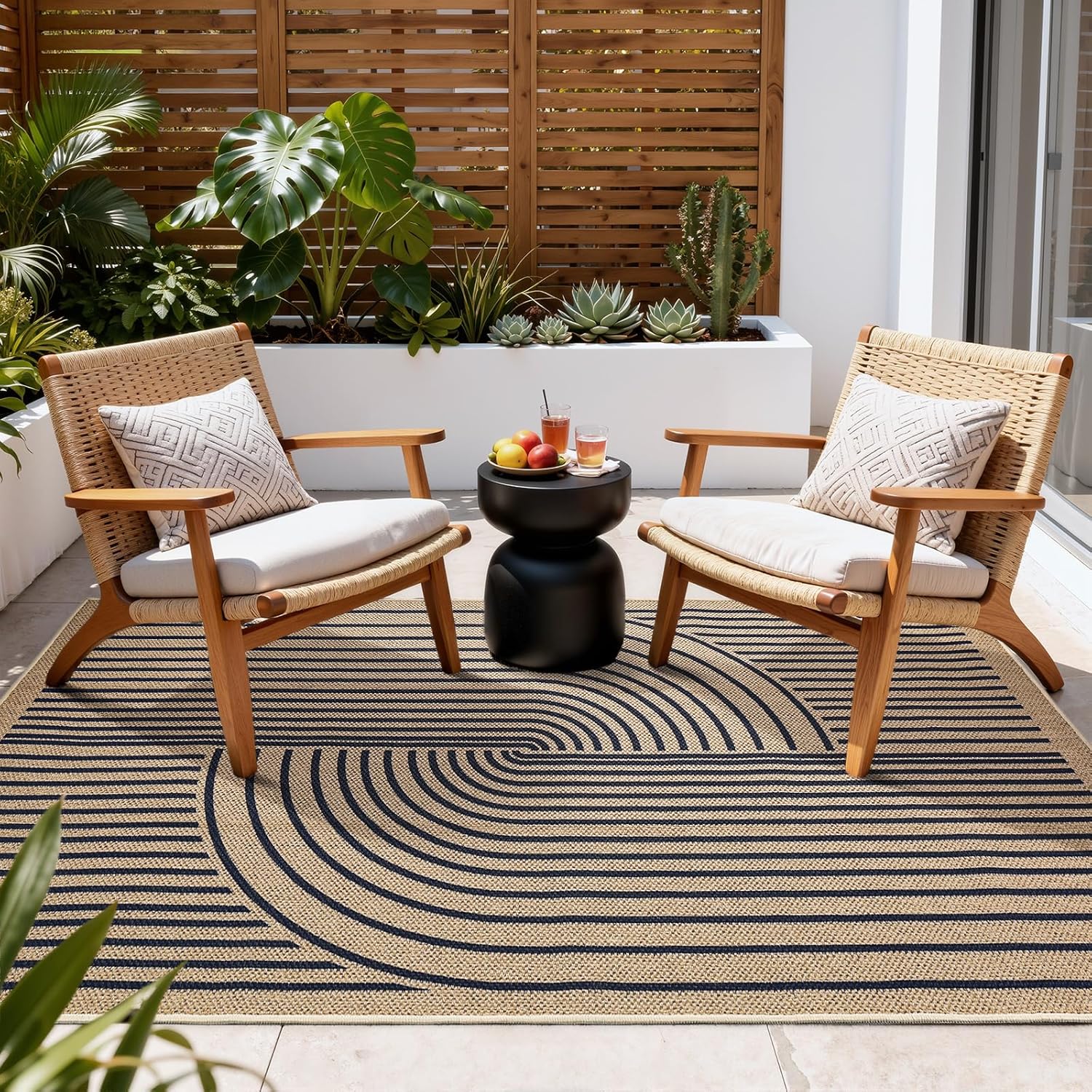 EDIMENS Rainbow Easy Jute Rug, 3x5 Outdoor Patio Rug for Entryway Indoor Outdoor Living Room Carpet, Washable Non Slip Diamond Farmhouse Carpet for Backyard Front Porch Patio Balcony