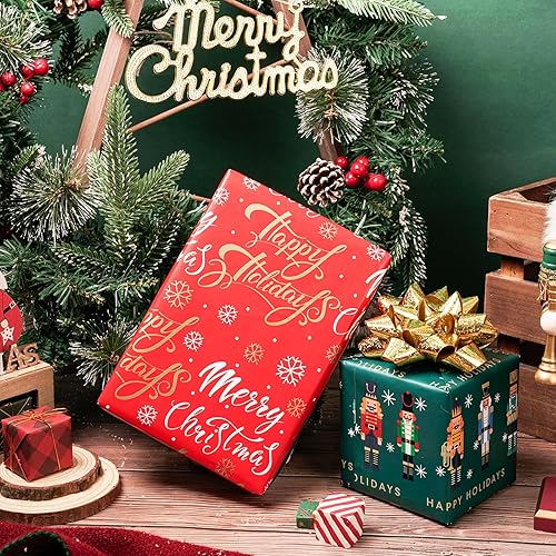 Miniatura 4 de RUSPEPA Rollo de papel de regalo reversible, mini rollo, diseño de pan de jengibre y copo de nieve de Navidad, ideal para Navidad, fiestas,