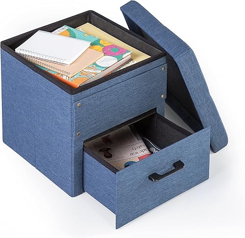 Miniatura 4 de Mellow Stockbox otomana con cajón de almacenamiento, banco plegable de cubo de 15 pulgadas, taburete, azul