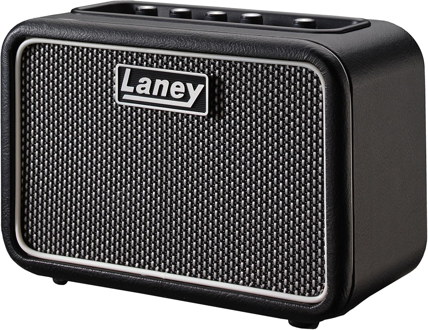 Хажуу тал view of the Laney MINI-ST-SUPERG amplifier, showing its compact size and textured finish.