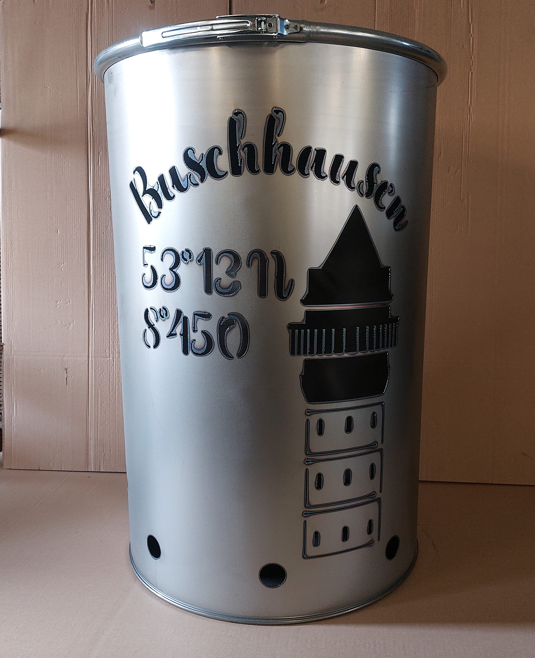 Palenisko z motywem Buschhausen - wykonany z nowej beczki na olej - specjalne palenisko do ogrodu i na taras - wysoka misa paleniskowa o wyglądzie rdzy - 90 x 60 cm