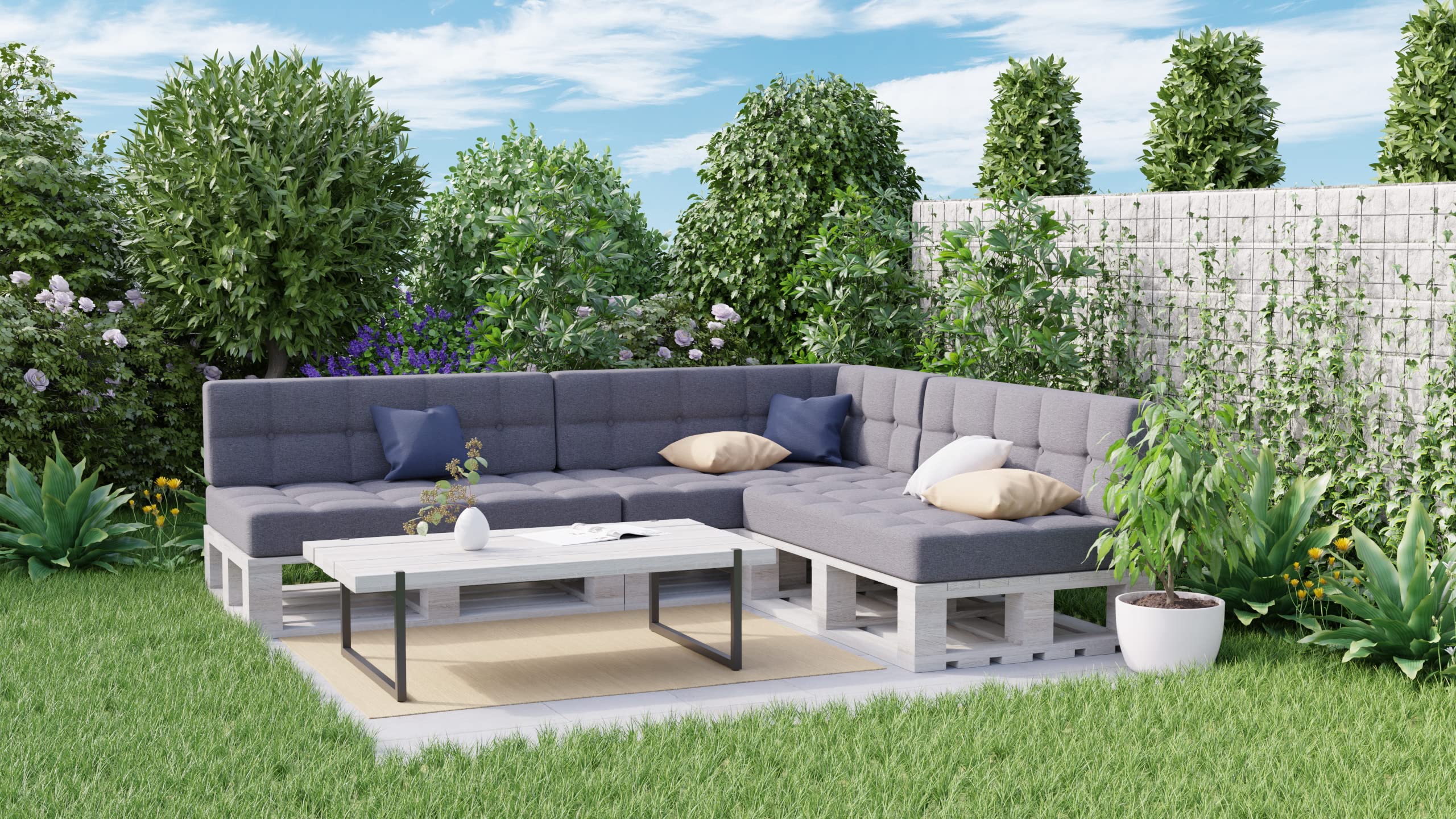 Gutekissen® Palettenkissen Gesteppte Kissen mit Knöpfen, Palettenauflagen Sitzkissen Rückenlehne Gesteppt PFG (Set (Sitzkissen 120x80 +Rückenlehne 120x40), Dunkelgrau)