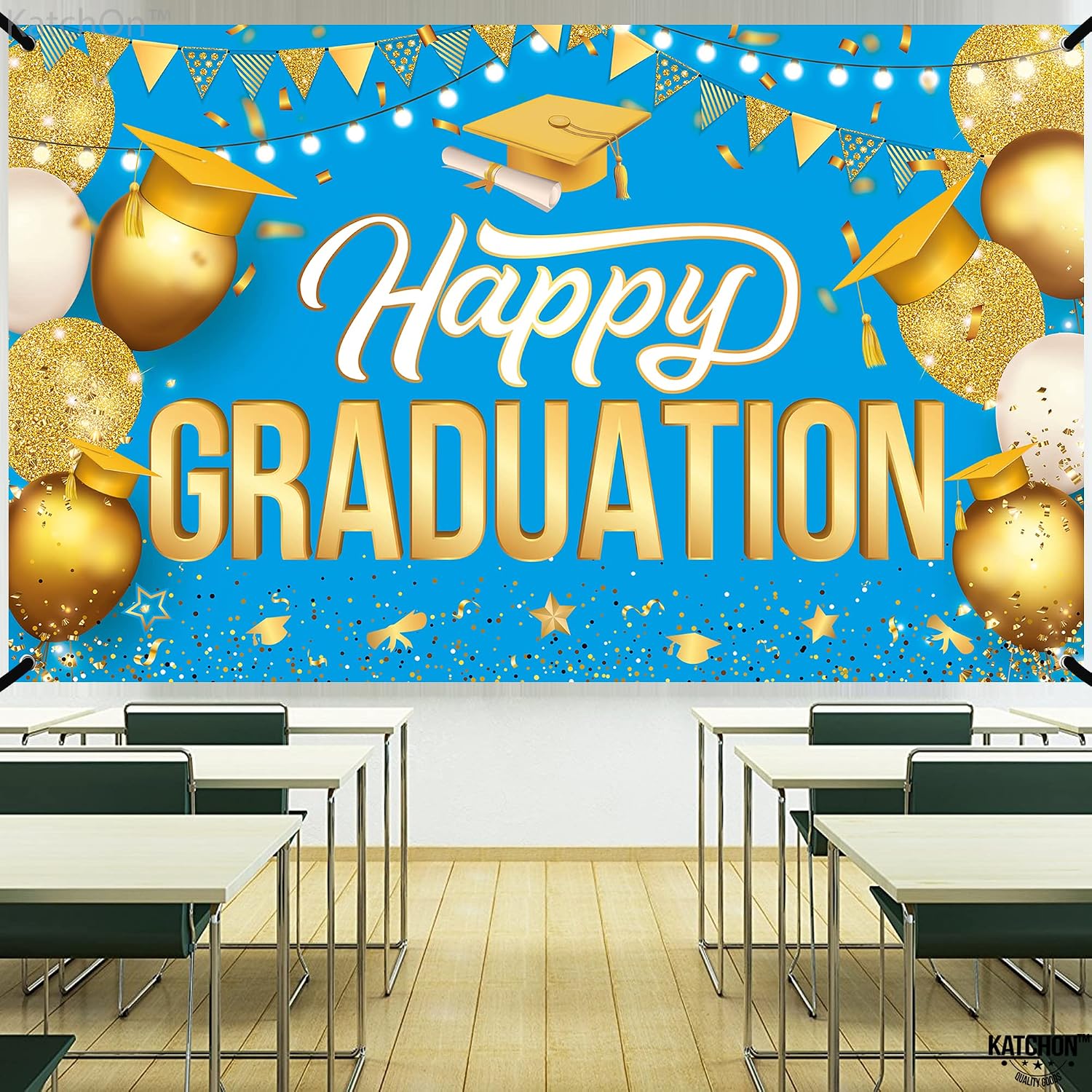 KatchOn, Happy Graduation Banner Blue and Gold - XtraLarge 72x44 Inch | Graduation Backdrop 2026, Graduation Decorations 2026 | Congratulations Banner for 2026 Graduation Decorations