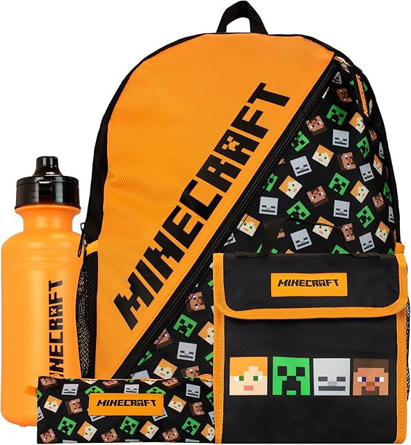 Minecraft Kids Backpack 4 Piece Set Orange