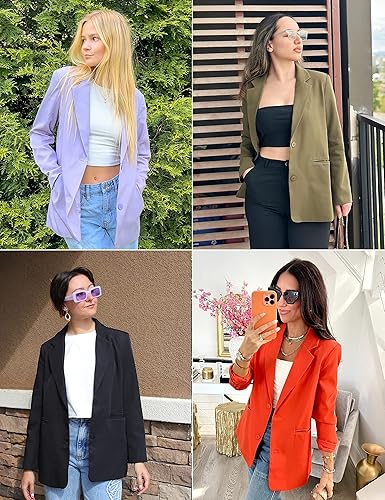 Miniatura 6 de MEROKEETY Blazers para mujer, de negocios, casual, 2025, otoño, de gran tamaño, manga larga, con solapa, chaqueta de trabajo y oficina