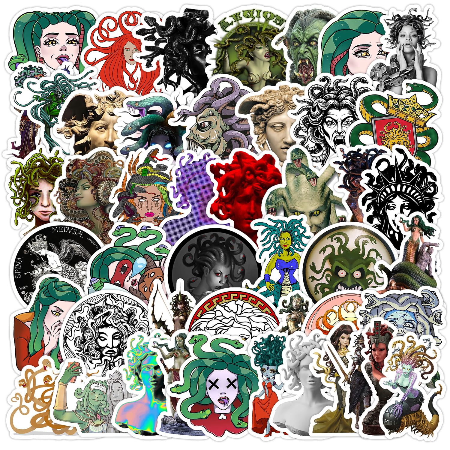 Medusa Stickers 50 Pcs Vinyl Cartoon Trendy Greek Mythology Stickers for Skateboard Water Bottle Laptop Scrapbook Bike Luggage Phone Helmet,Waterproof Aesthetic Funny Vintage Sticker for Adults Boys