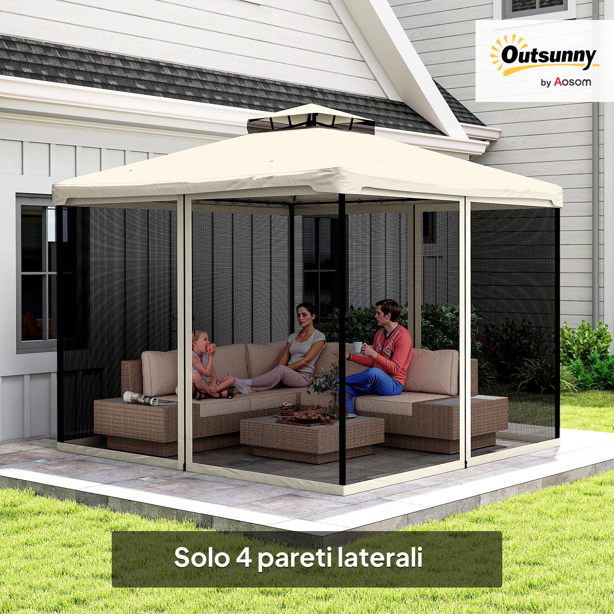 Outsunny Zanzariera per Gazebo, Tende Zanzariera di Ricambio Universale, 302x207cm, Nero, Beige