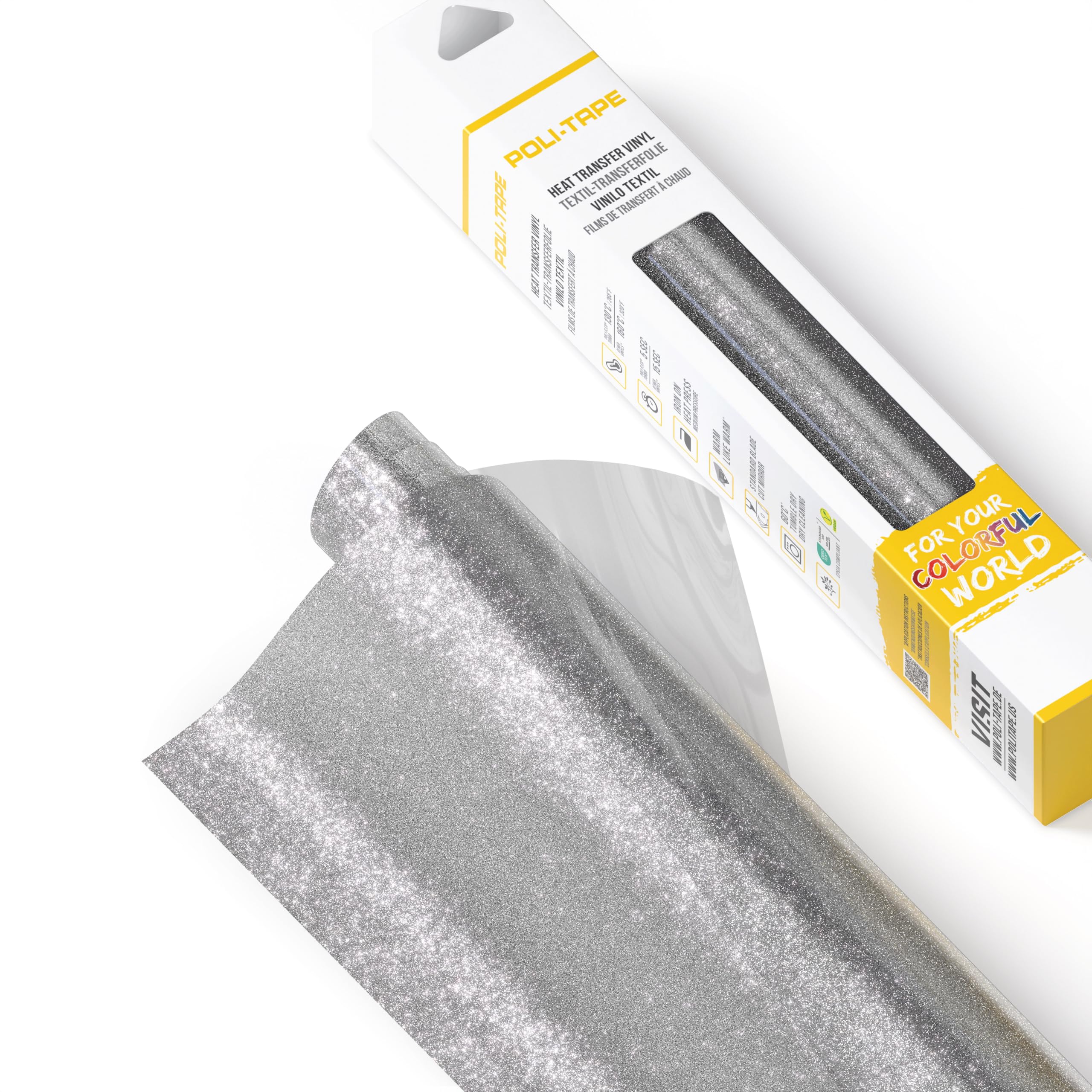 Poli-Flex® Pearl Glitter® - Glitter Film for Textiles - Flex Film with Glitter Effect for Iron-On Plotter Film for DIY Shirts, Silver, 30.5 cm x 61 cm