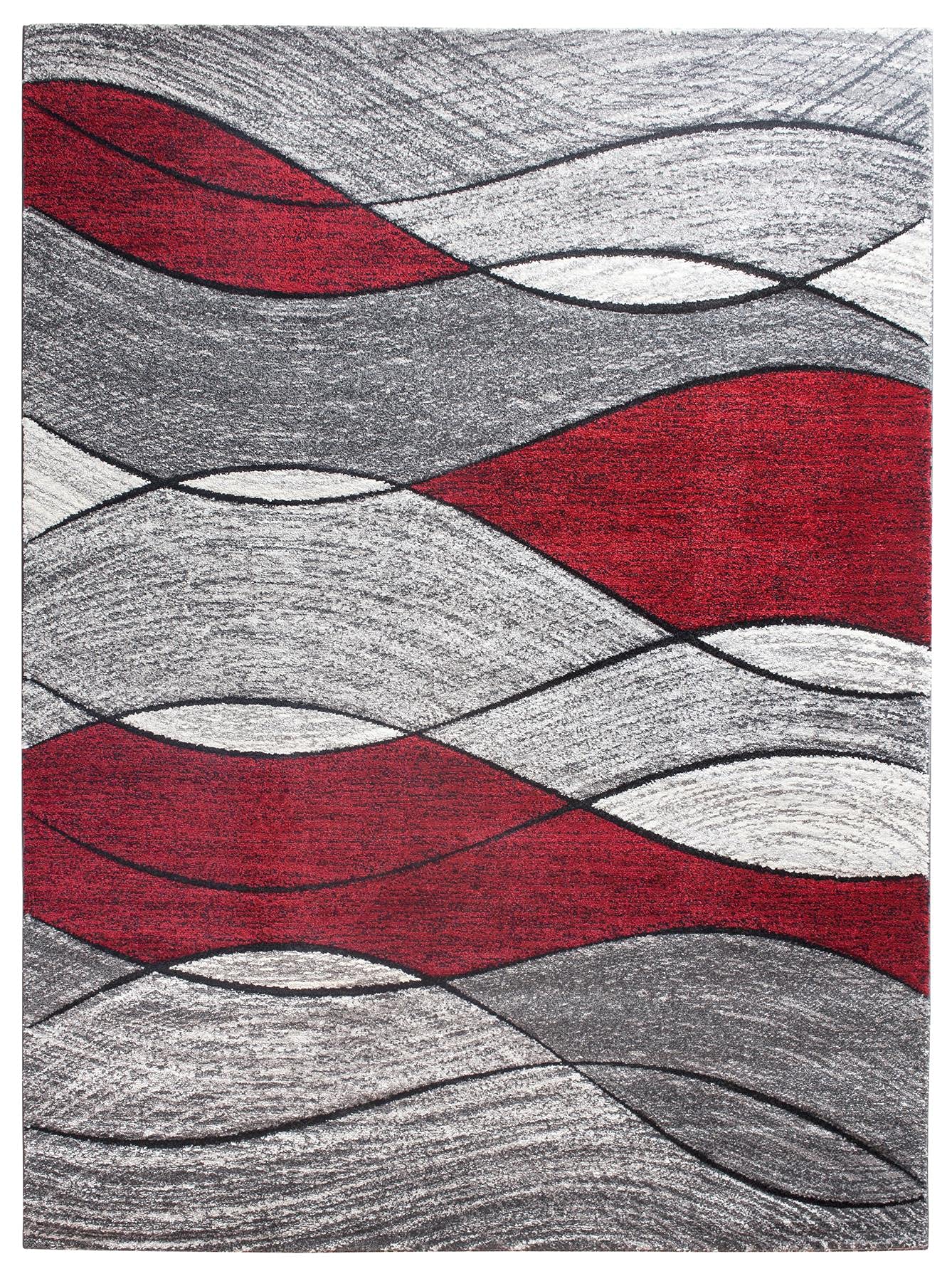 SrS Rugs® Impulse - Area Rug for Living Room, Bedroom, Hallway Runner Rug - Abstract Geometric Design - Provides Home with Comfort and Warmth (Red Waves, 240cm x 330cm) — image 1