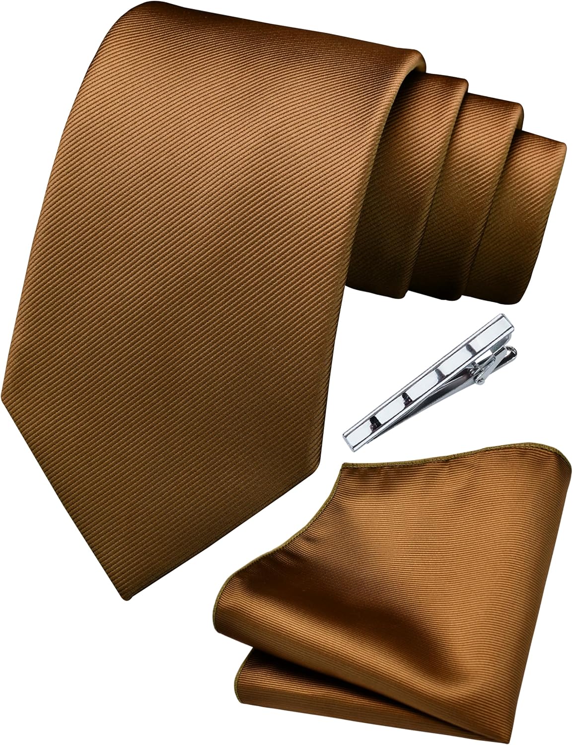 Branduce 3.15"（8cm） Men's Solid Color Necktie and Pocket Square Tie Clip Wedding Business Sets
