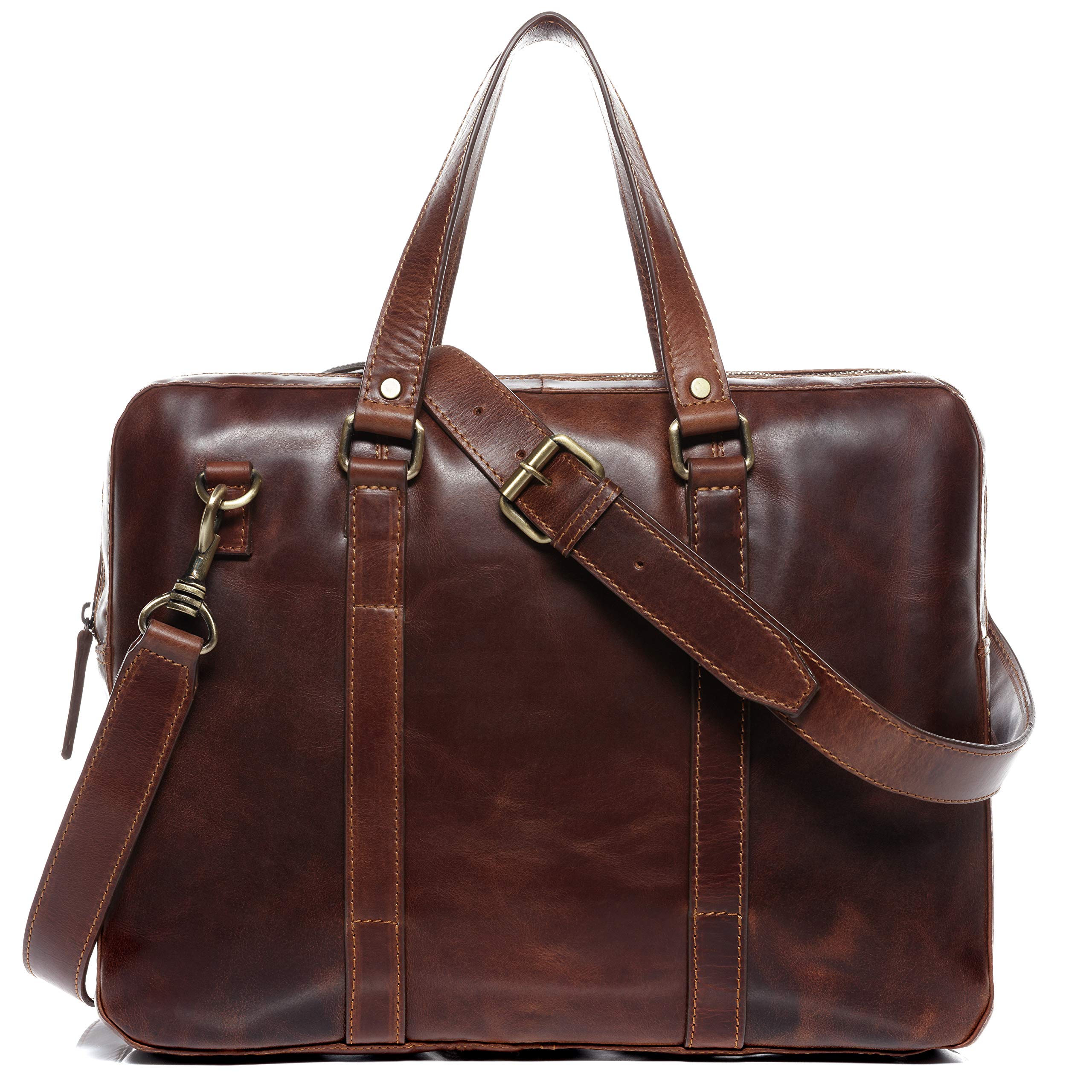 SID & VAIN Sac Ordinateur Portable Cuir véritable 15.4 Pouces Maguire Mallette Professionnelle bandoulière pour Hommes et Femmes Serviette de Travail élégant Marron