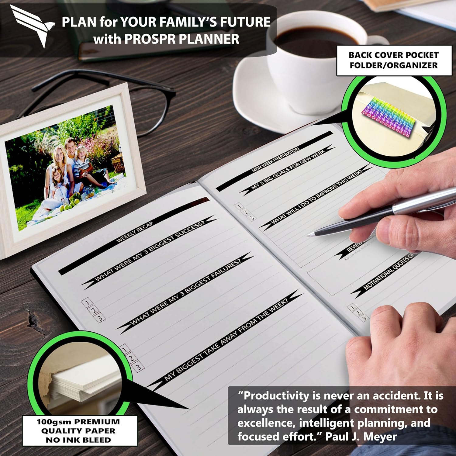 PROSPR Premium Productivity Life Planner – Uniquely Designed 6 x 9 2023 Notebook Gratitude Journal & 3 Month Organizer To Help You Achieve Your Goals – Vision Board Mind Map – Undated Calendar