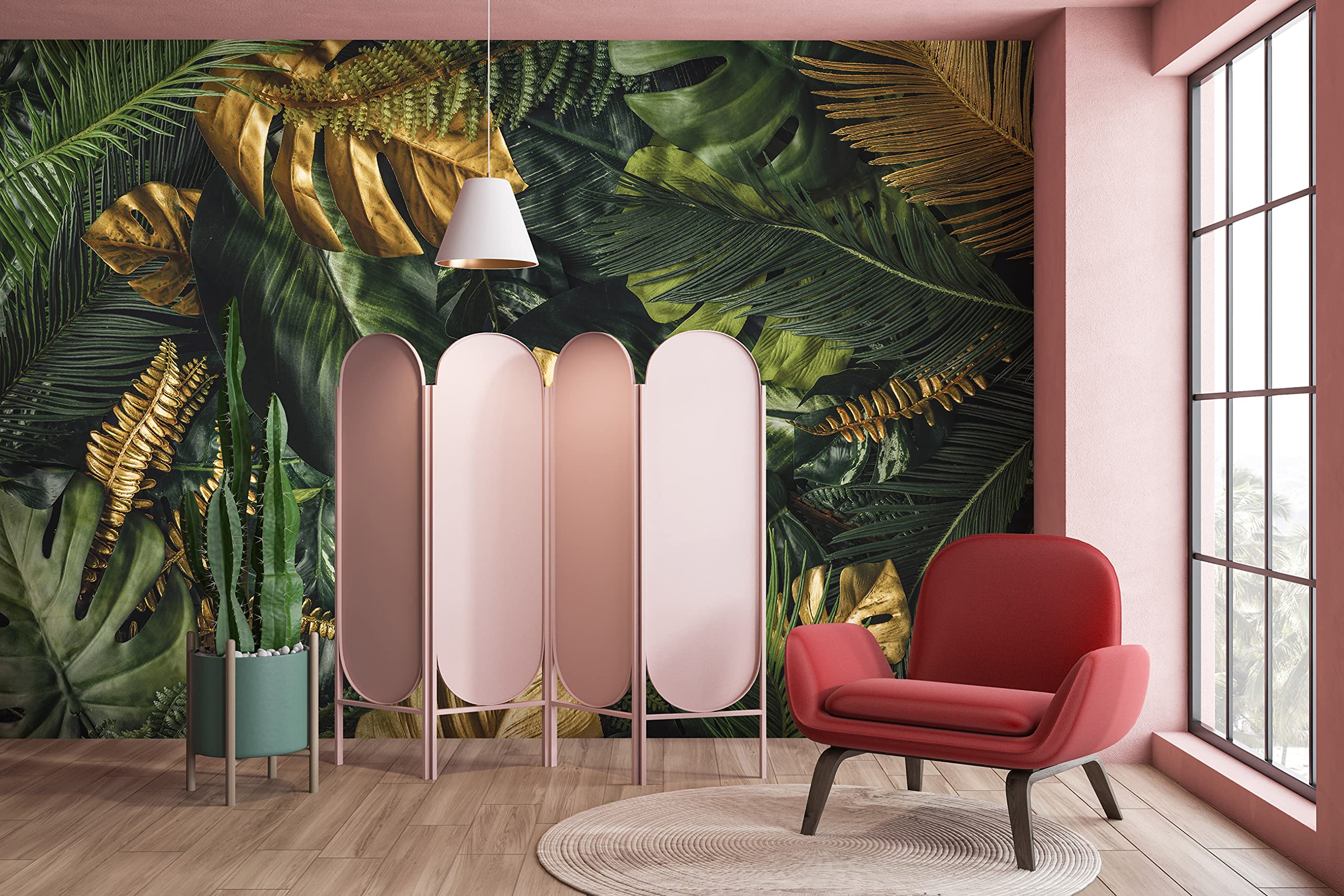 WallArena Carta Da Parati Fotografica Foglie Verde Oro Monstera - Include Colla - Moderna Design Carta per Pareti Soggiorno Camera Da Letto Sala Fotomurali In Tessuto Non Tessuto TNT (416x254 cm)