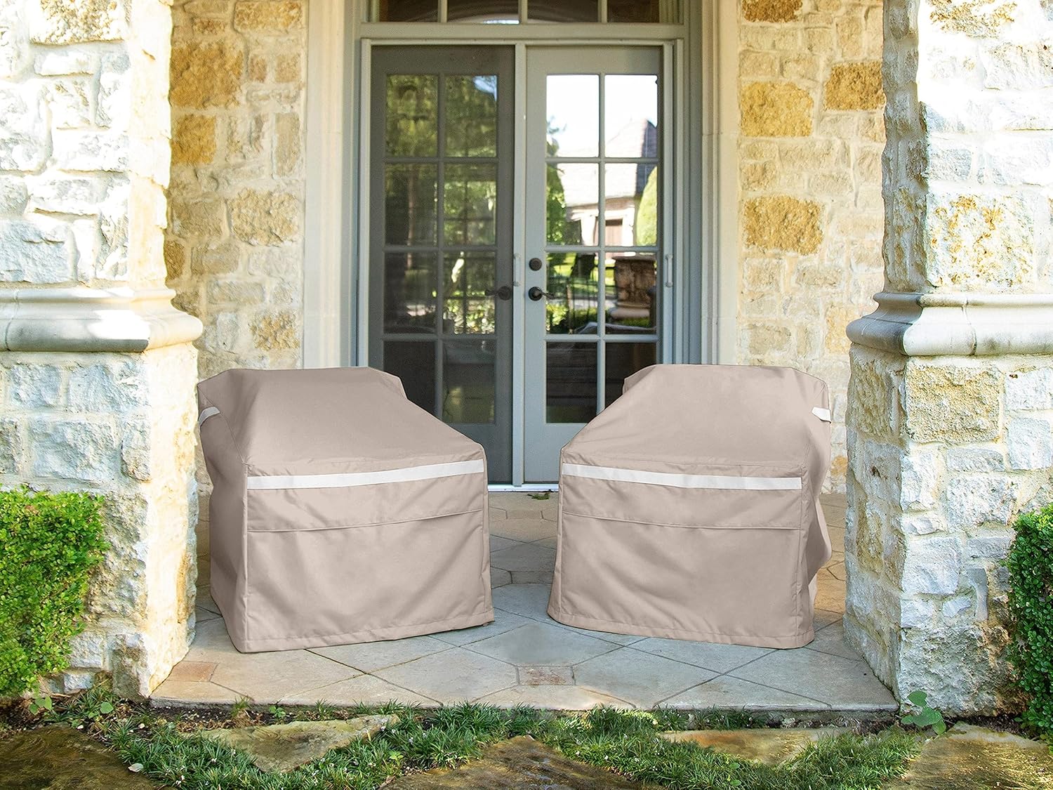 Covermates Prestige Outdoor Stacking Chair Cover – Heavy-Duty Polyester Patio Chair Protector, Water-Resistant, Drawcord Hem, Mesh Vents, Fits Most Garden & Deck Chairs, 28W x 34D x 52H, Clay