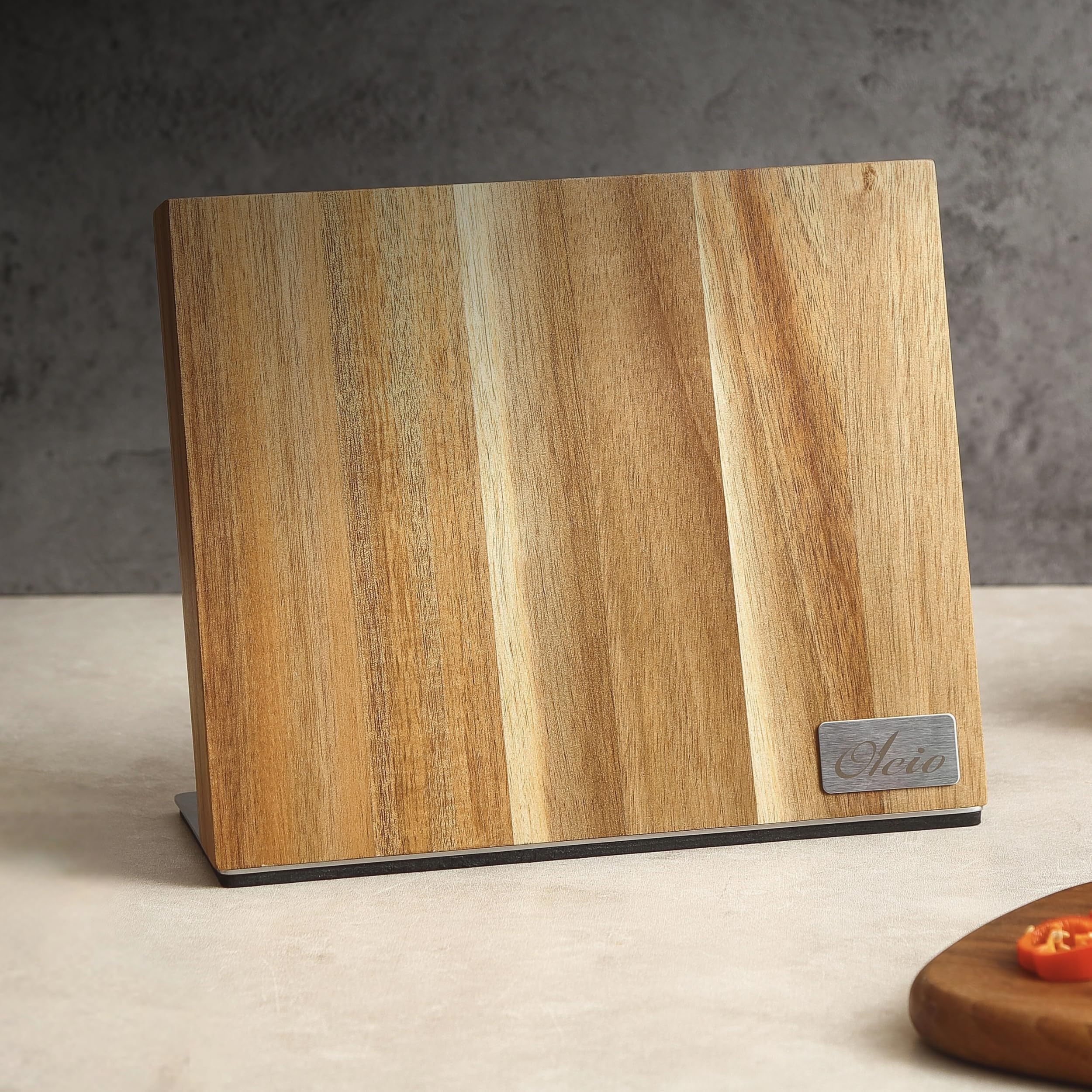 Oleio Bloc Porte-Couteaux Magnétique de Cuisine en Acacia Massif, 6 Lames