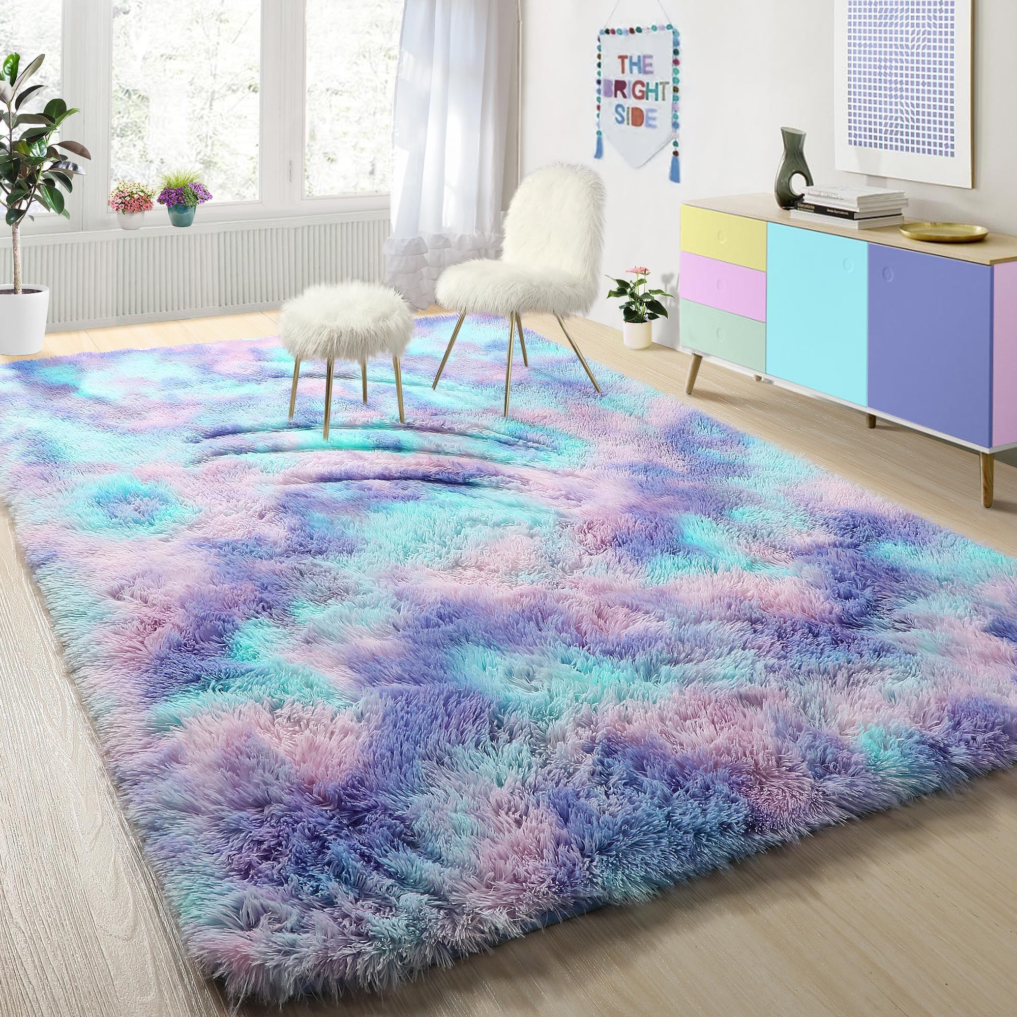 PAGISOFE Cute Fur Pastel Carpet for Girls Bedroom Soft Purple Shaggy Tent Rugs for Living Room, Children's Room, Playroom, Kindergarten, Home Decor, Plush Carpet with Theme