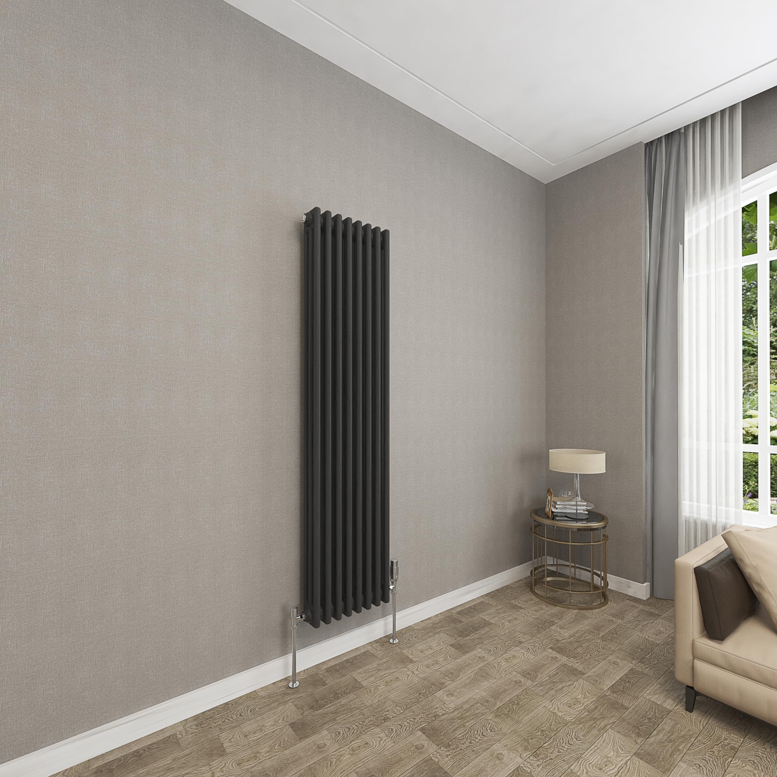 Sky Bathroom Black 1500X380mm Vertical Cast Iron 3 Column Radiator Traditional Upright Central Heating Radiator