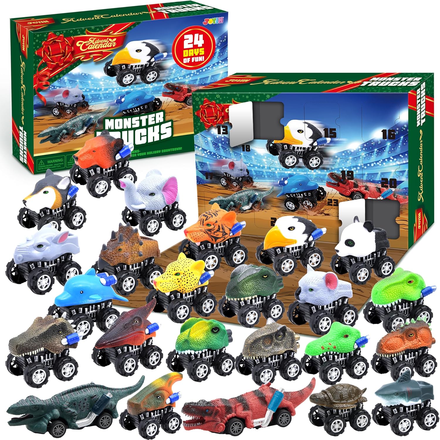 JOYIN 2025 Christmas Advent Calendar, 24 Days Countdown Calendar Toys with Monster Truck Toys, Christmas Party Favor Gifts, Xmas Countdown, Xmas Gift Classroom Prizes