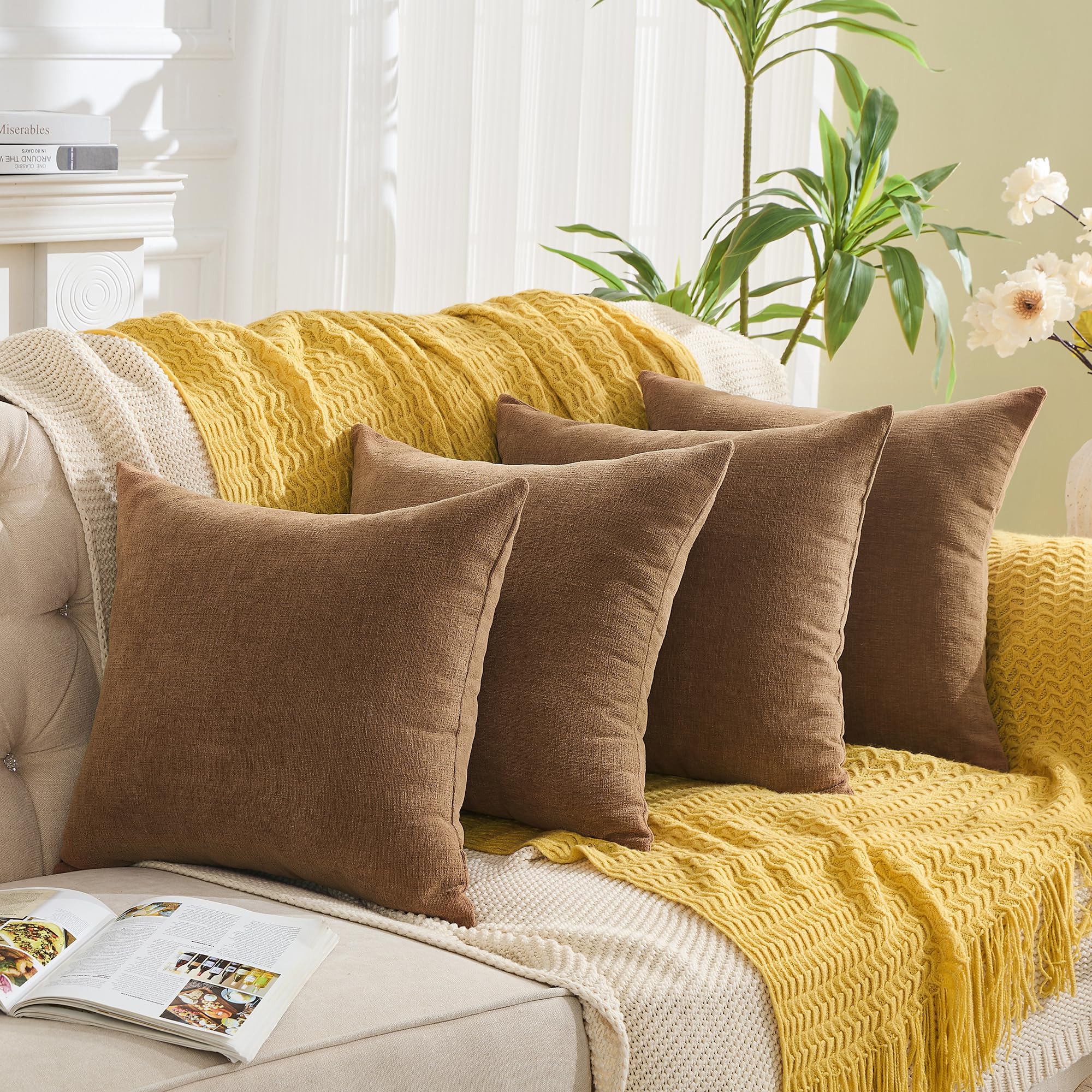 Housse de coussin anti-tache en chenille douce pour rénover un canapé usé lot de 4