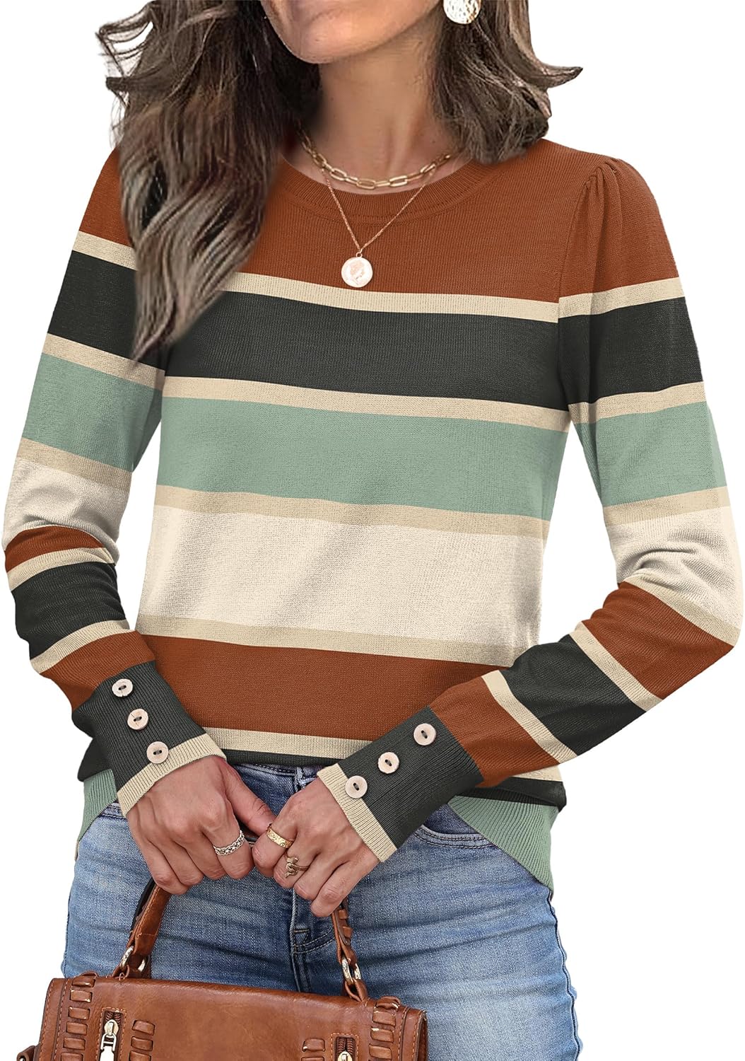 Womens Sweaters Fall Fashion 2025 Long Sleeve Button Cuff Soft Knit Pullover Trendy Tops Dressy Casual Blouses - Image 2