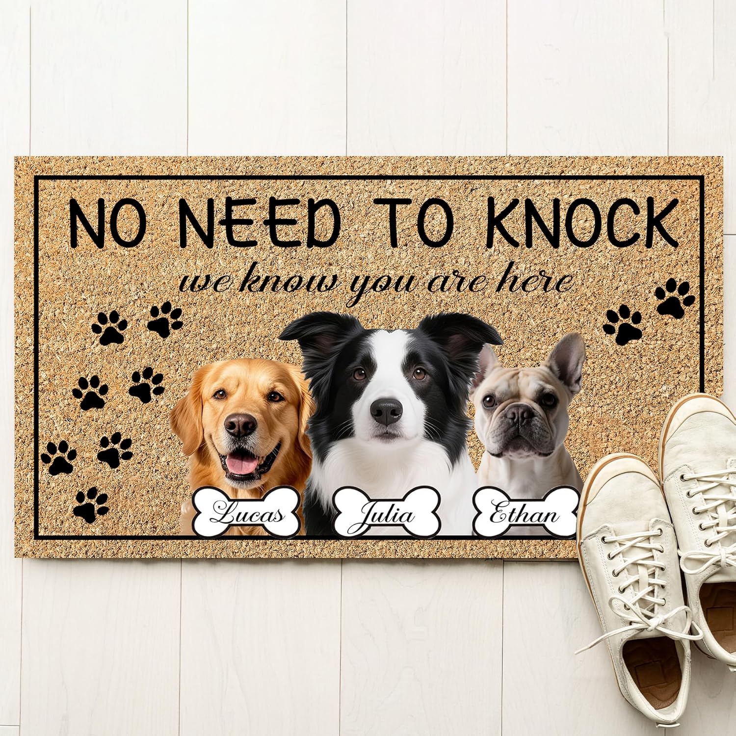 Personalized Dog Doormat with Photo, Custom Pet Welcome Mats for Front Door, 7 Designs & 4 Background Colors, Door Mat for Indoor Outdoor Entrance, Fun Decoration for Dog Lovers