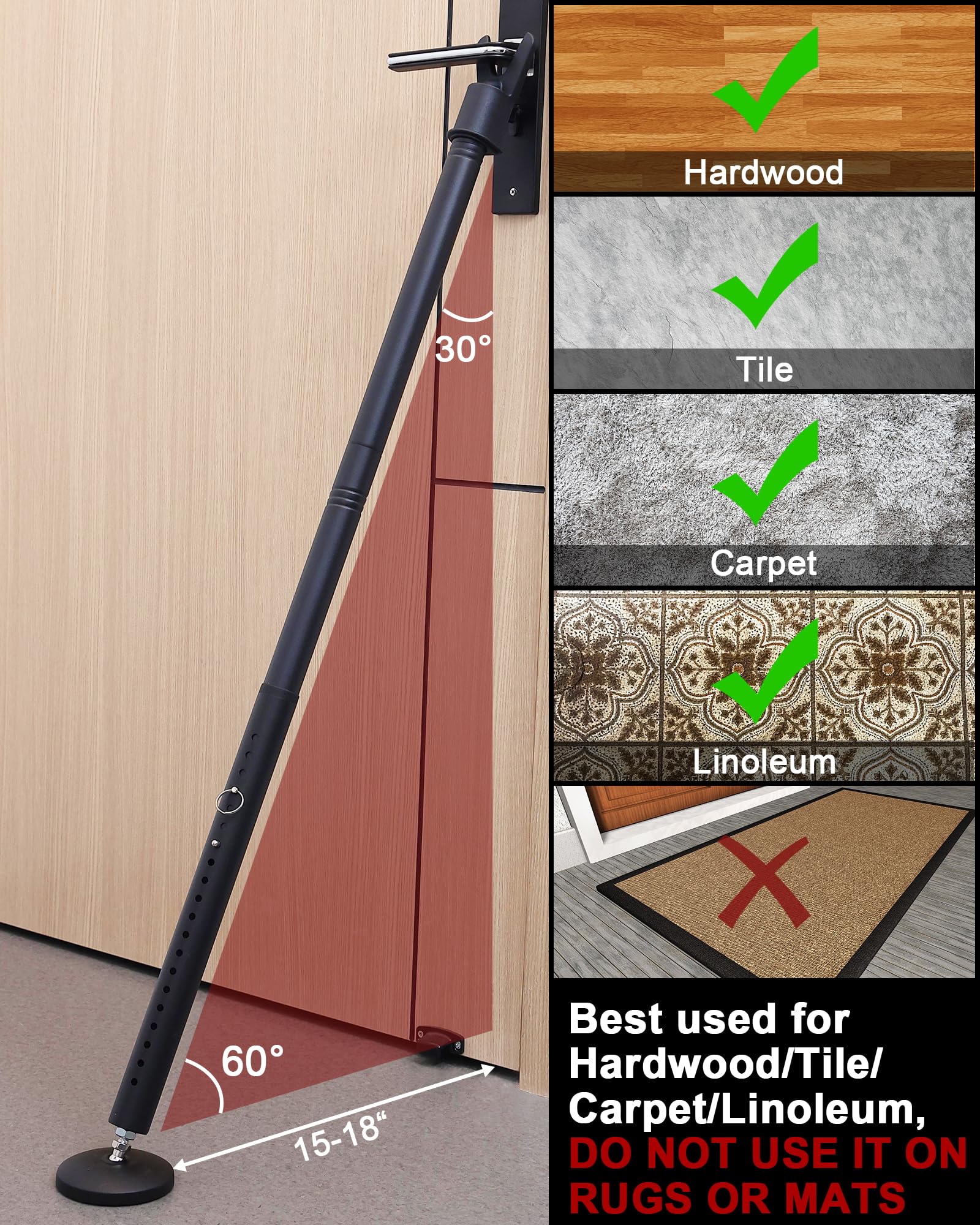 Topes de puerta barra de seguridad – Cerradura ajustable para ventanas/puerta corredera, bloqueo de puerta resistente mejorado para apartamento, viajes, hotel, hogar, oficina, dormitorio