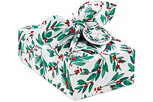 Hallmark 26" Reusable Christmas Gift Wrap (Fabric: Red Holly, Green Foliage, Natural...