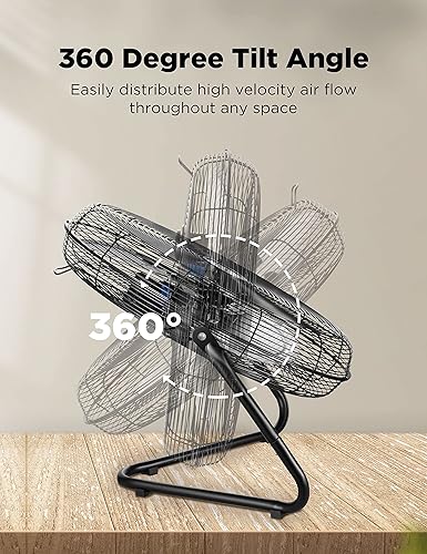 Miniatura 4 de Pelonis Ventilador de piso de 20 pulgadas, ventilador de piso de alta velocidad de metal resistente con 3 velocidades, cabezal inclinable ajustable,