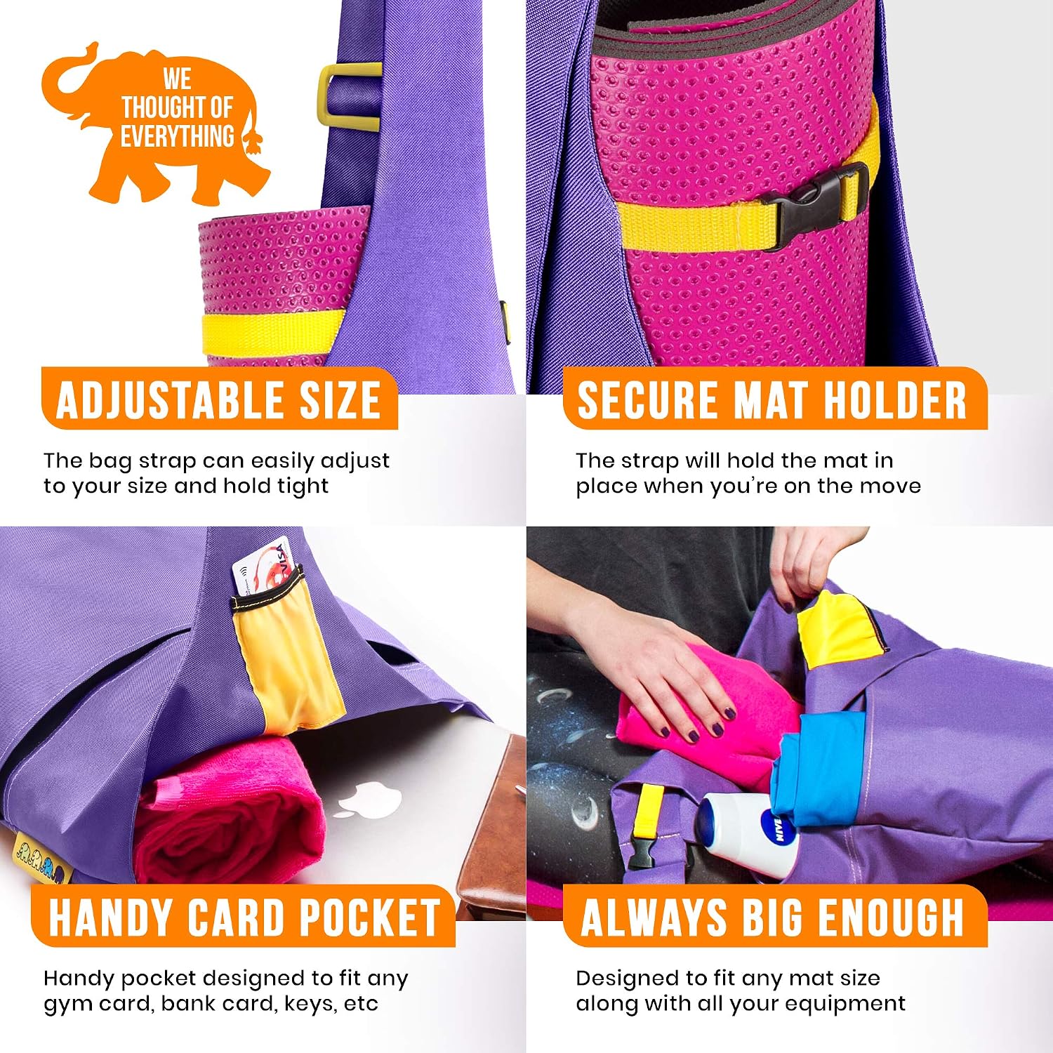 Jambala Large Yoga Mat Bag Carrier and Socks bundle, 4 Pockets