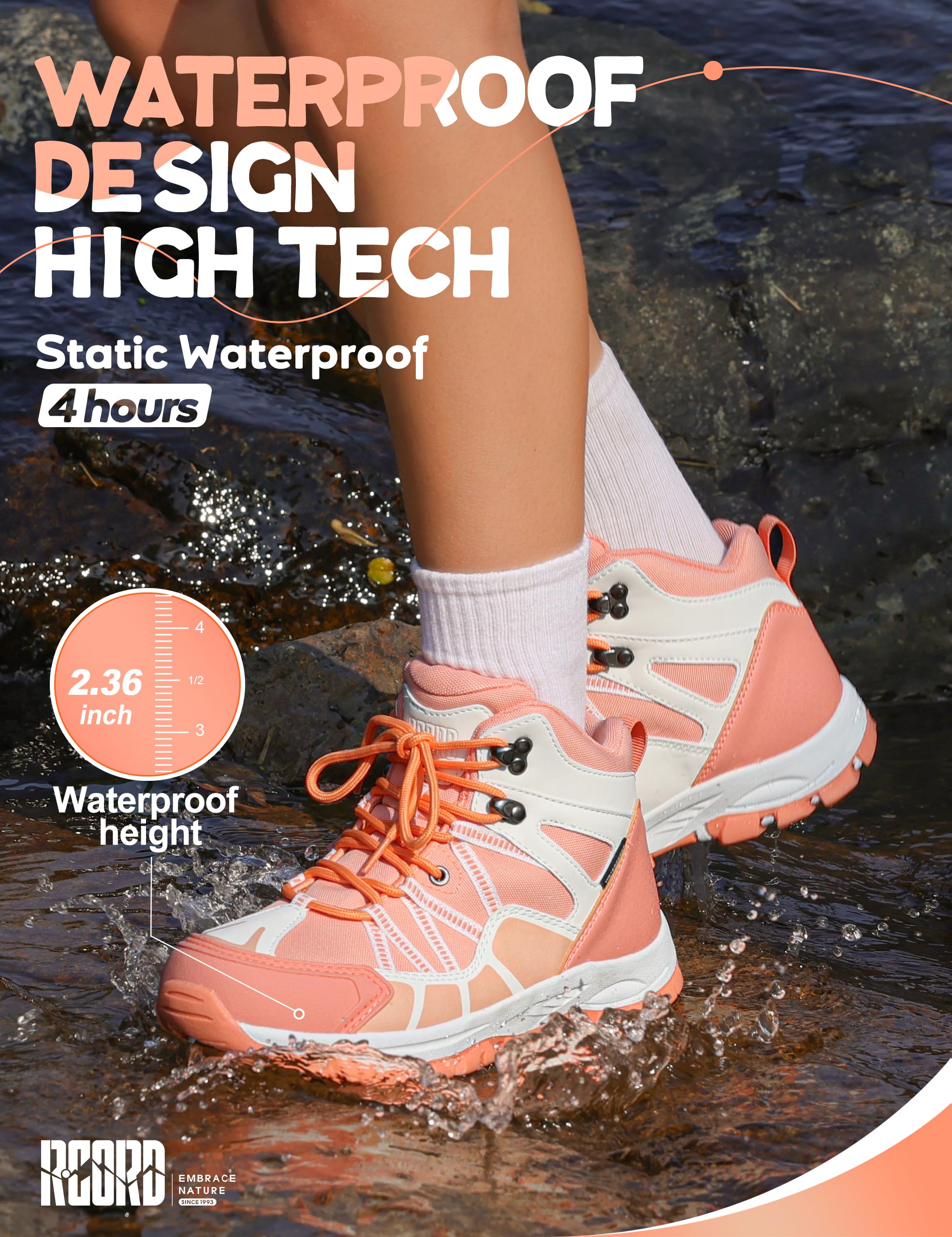 R CORD Kids Hiking Boots Outdoor Ankle Hiking Boots Girls Trekking Walking Boots with Drawstring Non-Slip Outdoor Boots Peach 2 Little Kid