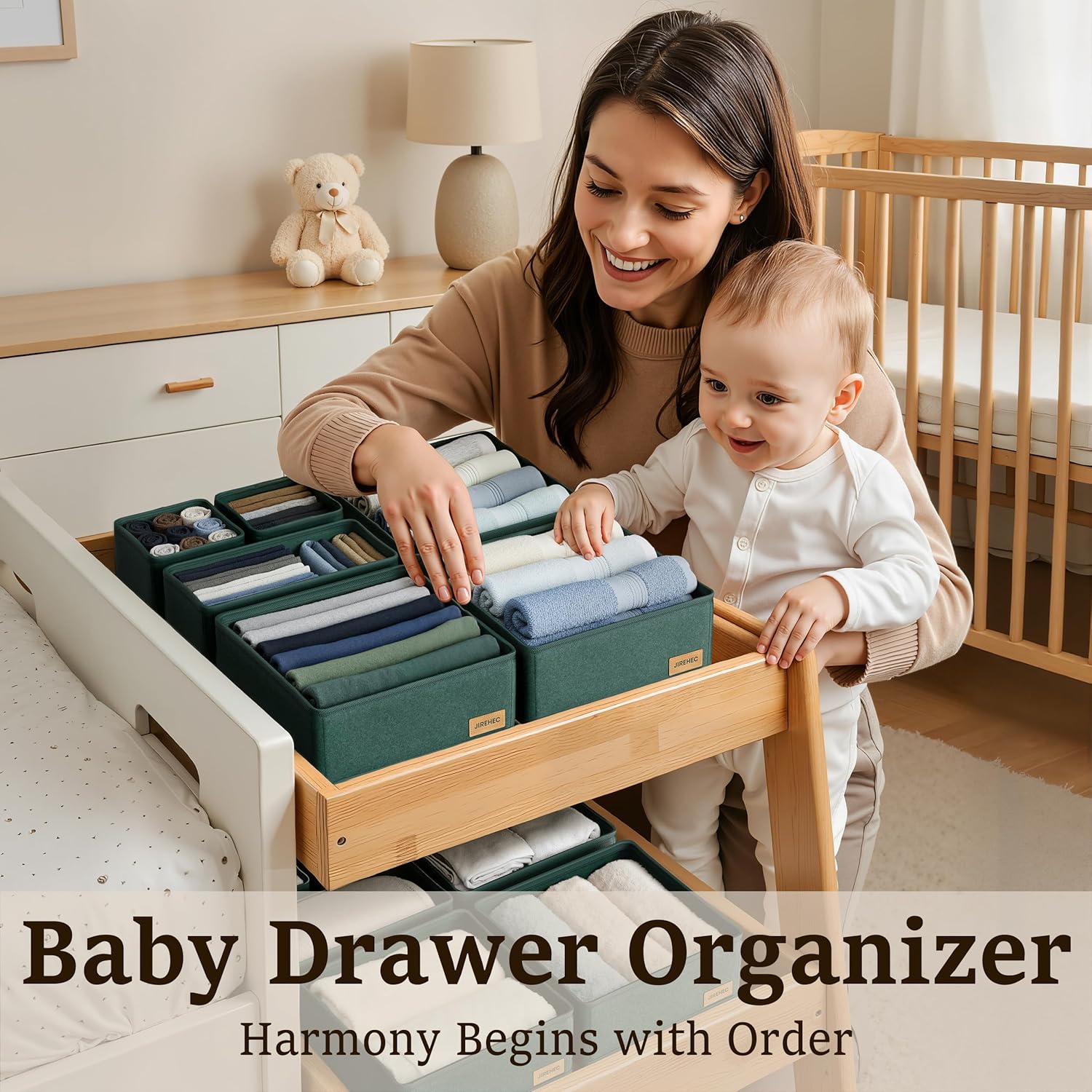 Dresser Drawer Organizer Clothes, 6 Pack Foldable Storage Boxes with Zipper, 600D Fabric, Cream, Drawer Dividers for Underwear, Socks, Baby Clothes