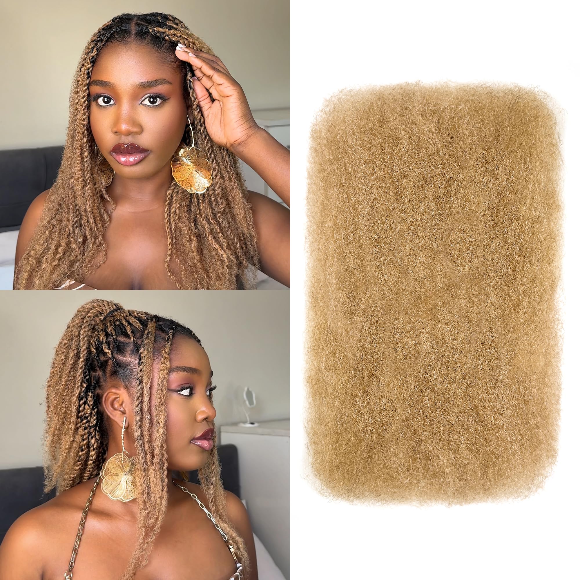 BLL Afro Kinkys Bulk Human Hair-100% Human Hair for Mini Twist Braiding Dreadlock Loc Extensions Afro Kinky Curly Hair Bulk Black Color (27#, 16 Inch