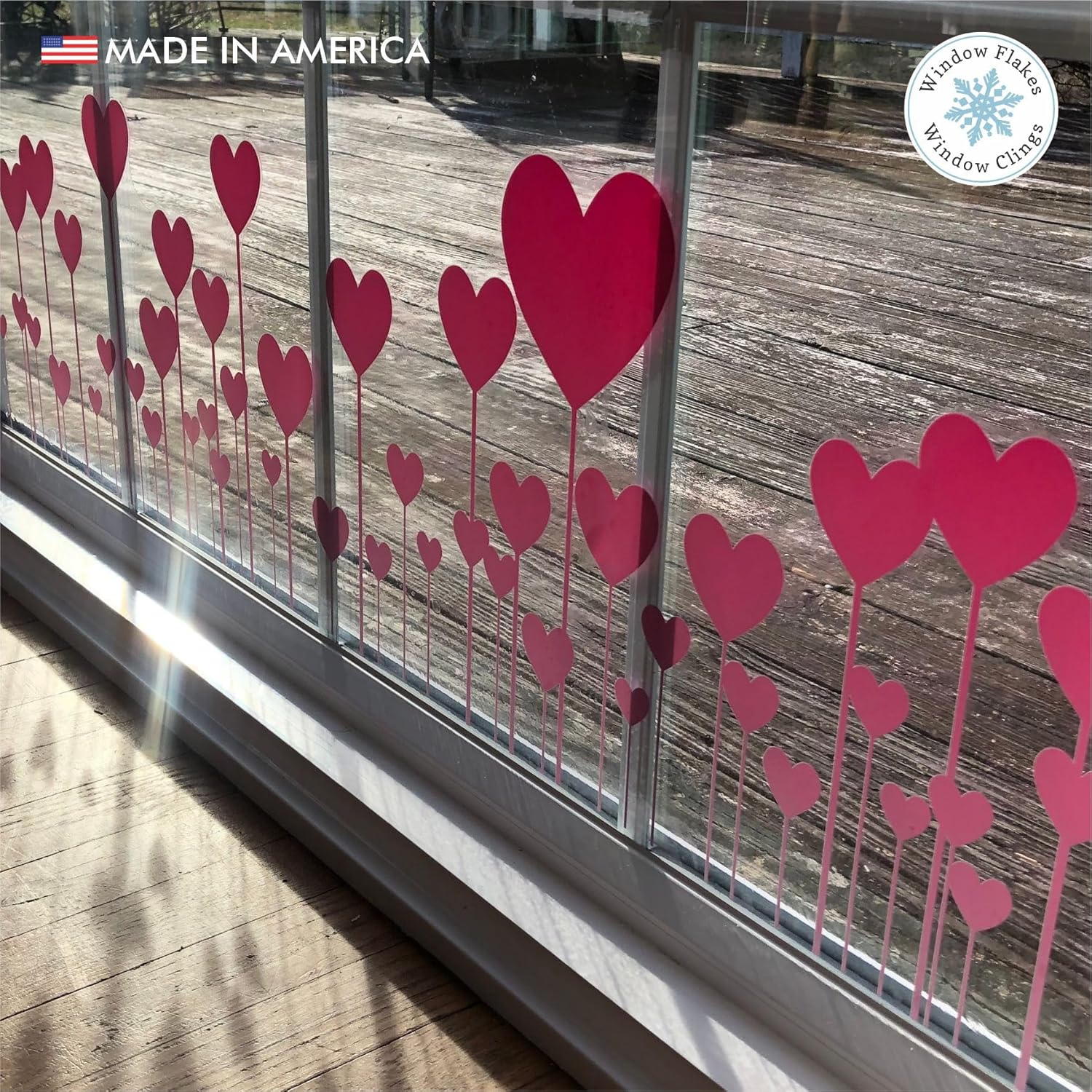 Pink Popsicle Heart Window Cling Border. Valentine's Day Decoration Decal for Glass. 47-Inch, Reusable, Double Sided. Made in America by Window Flakes.