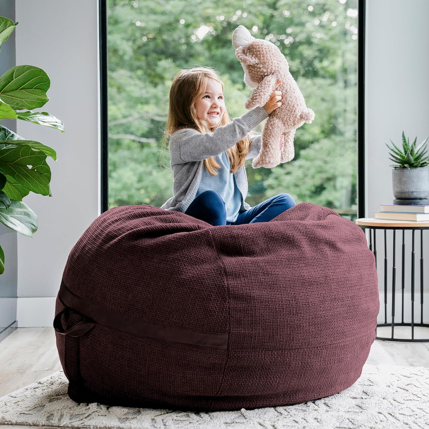 Big Joe Fuf 4Ft Foam Bean Bag Chair with Removable Cover for Kids, Teens, Merlot Cloudweave, 4 Foot Large Reading and Gaming Seat image 5