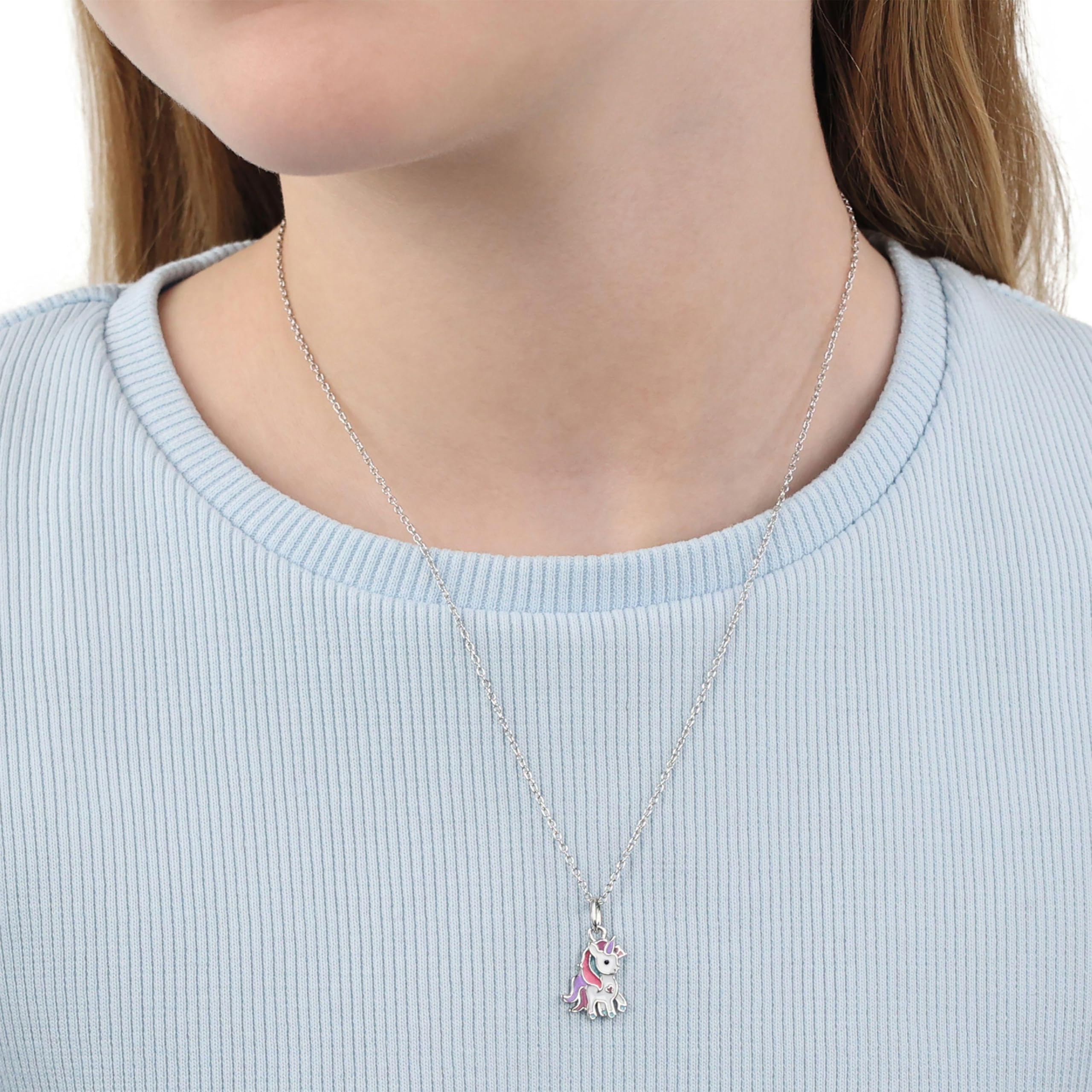 Prinzessin Lillifee Kette mit Anhänger für Mädchen, Sterling Silber 925, 35+3 cm, silber, Einhorn-Anhänger, Kinderschmuck, Geschenkidee, kommt in Schmuck Geschenk Box, 2101024