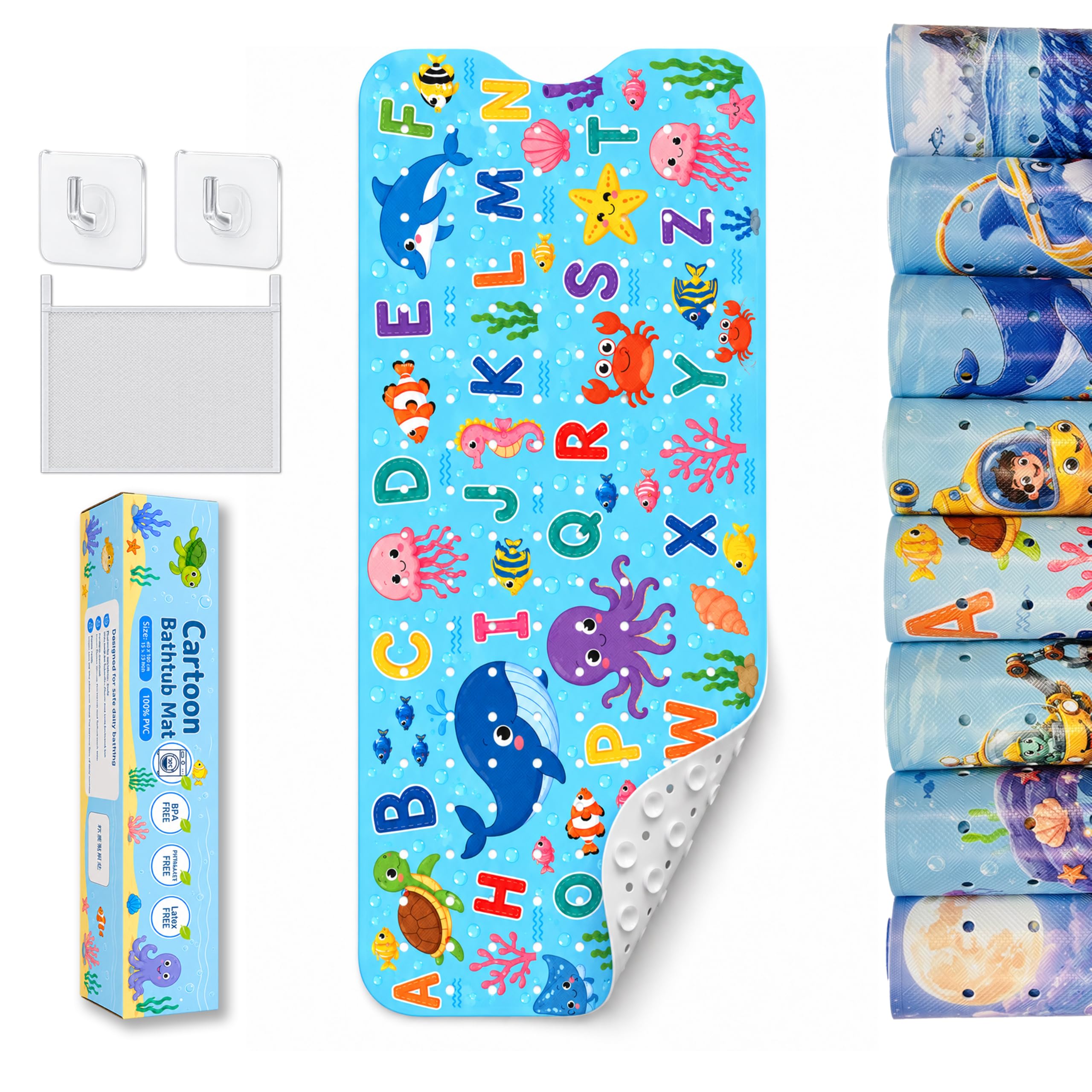 BEEHOMEE Kids Bath Mat for Tub, Non-Slip Toddler Bathtub Mat, 35 x 15 in