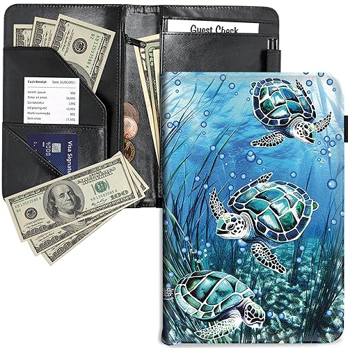 Miniatura 9 de RYUITHDJP Libreta para mesera, libros de camarera con bolsillo con cremallera, diseño de mariposas, color morado, organizador de libros de servir,