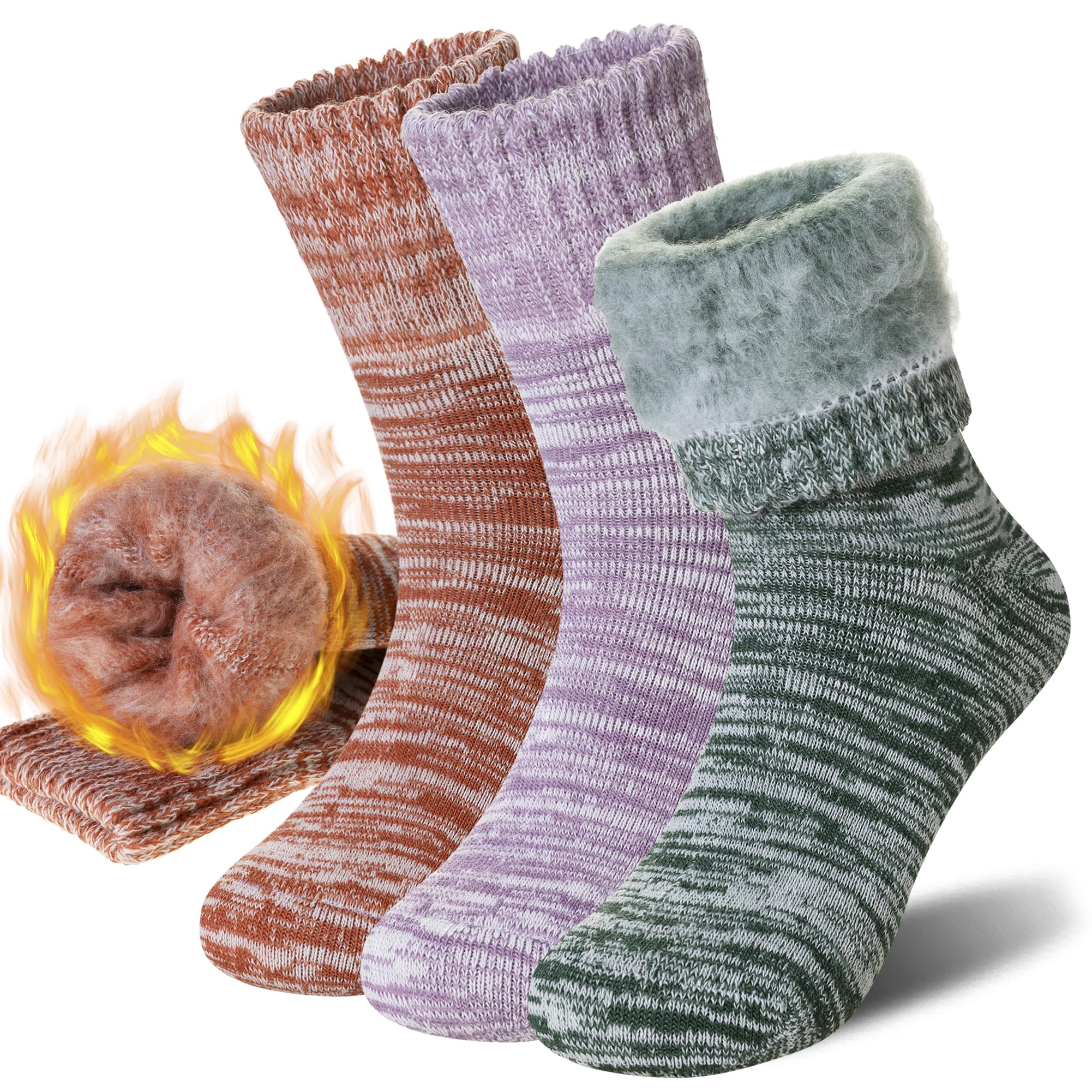 Women Heated Socks Ski Winter Thermal Hiking Snowboarding Thick Boot Insulated Socks 3 Pairs