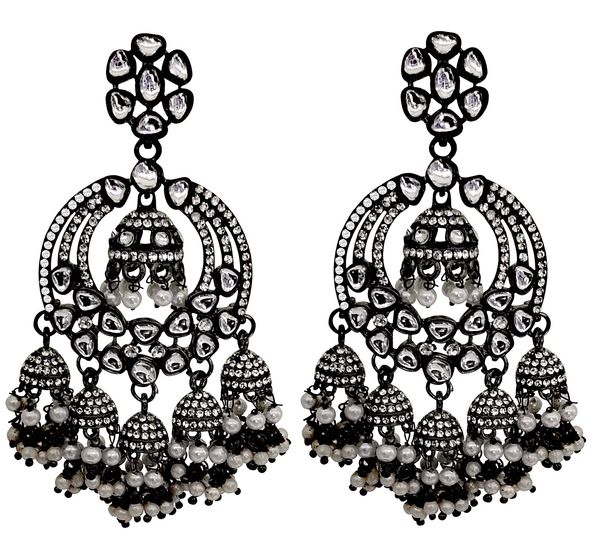 Total Fashion Girls/Womens Oxidized Silver Base Metal Cubic Zirconic Jhumka Earrings Jewellery (Black) (B08NPSHPSL) Amazon Price History, Amazon Price Tracker